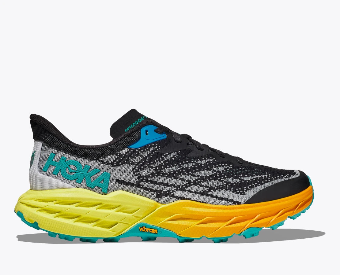 HOKA Men's Speedgoat 5 Trail Running Shoes - Black & Evening Primrose | Lightweight Cushioned for Hiking & Outdoor Adventures