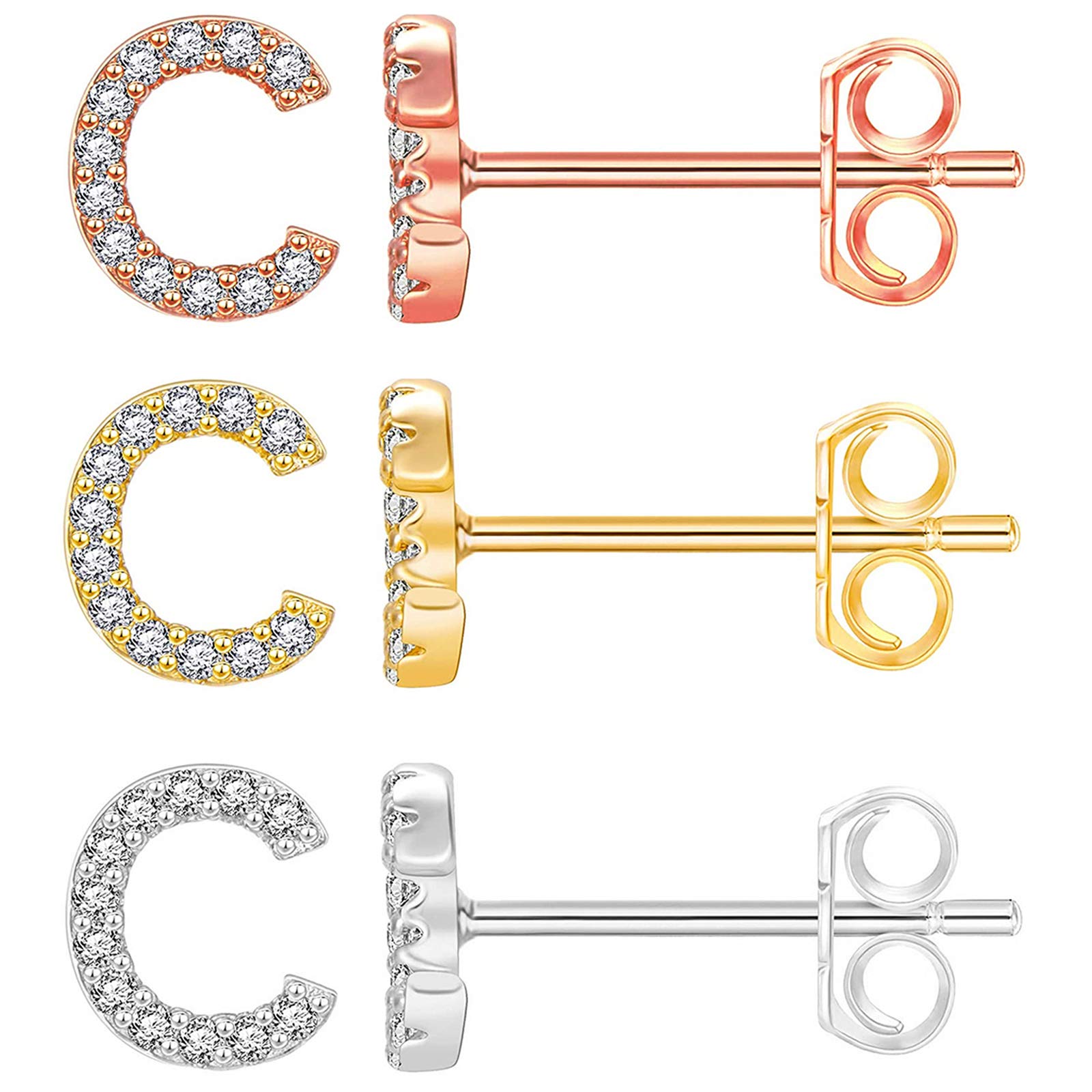 3 Pairs 14K Gold Initial Stud Earrings for Women - Alphabet Letter Jewelry Set with Gift Box | Perfect for Birthdays, Graduation Gifts & Everyday Fashion Accessories