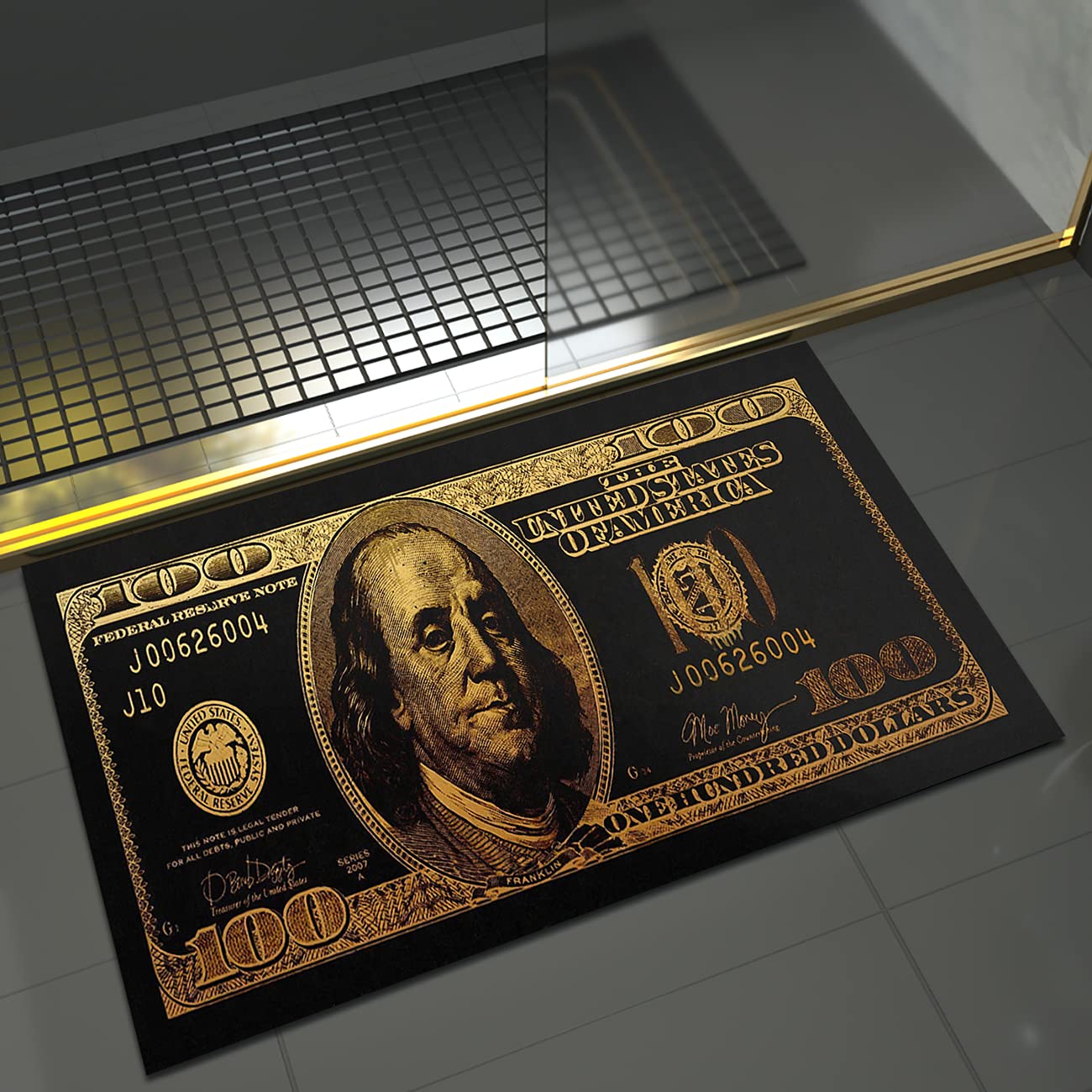 GUBIYU Black & Gold Money Bills Design Non-Slip Bathroom Rug Runner - 24