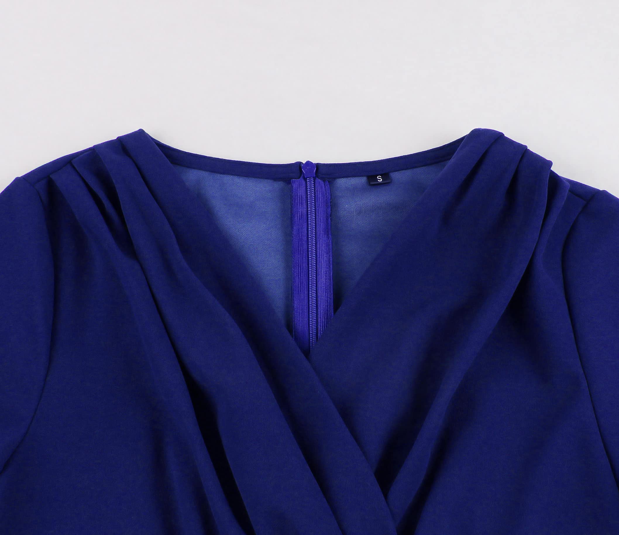 Wellwits Women's Vintage Ruched Wrap Dress for Work & Cocktail Parties - Elegant Office Attire & Evening Events
