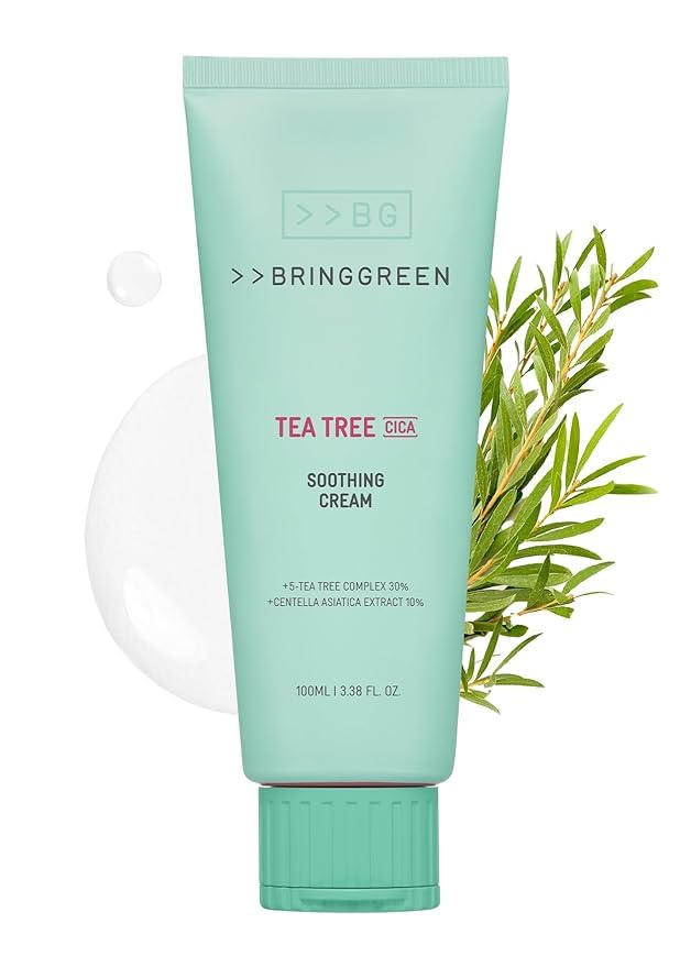 BRING GREEN Tea Tree Cica Soothing Cream 100ml - Korean Skin Care for Calming, Moisturizing & Blackhead Removal | Face Cream for Acne-Prone & Sensitive Skin | Perfect for Daily Skincare Routine & Post-Treatment Soothing