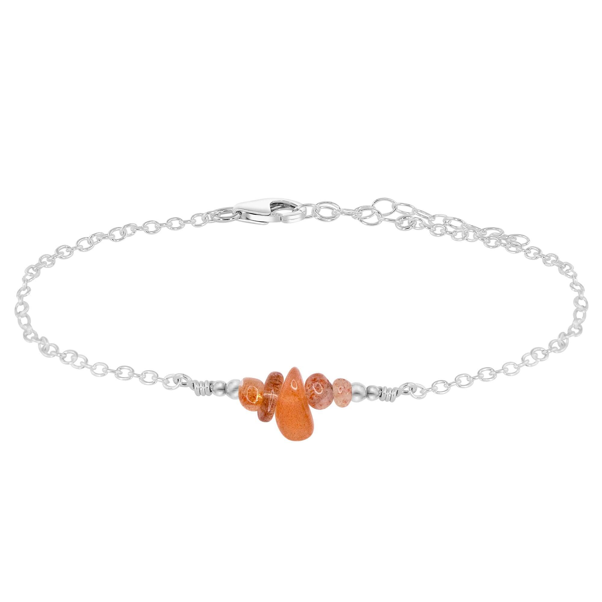 Sunstone Chip Bead Bar Anklet - Natural Gemstone Ankle Bracelet for Women, Boho Chic Jewelry for Summer Beach & Festival Outfits