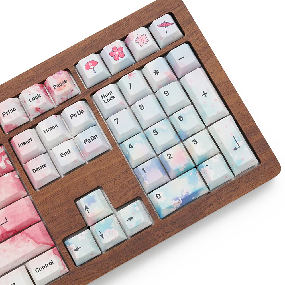 PBT Cherry Blossom Keycap Set - OEM Profile for 60/87/104/108 Keys Mechanical Keyboards (126 Keys) | Compatible with Cherry MX Switches & Custom 68 Keyboard | Perfect for Gaming, Typing & Office Work