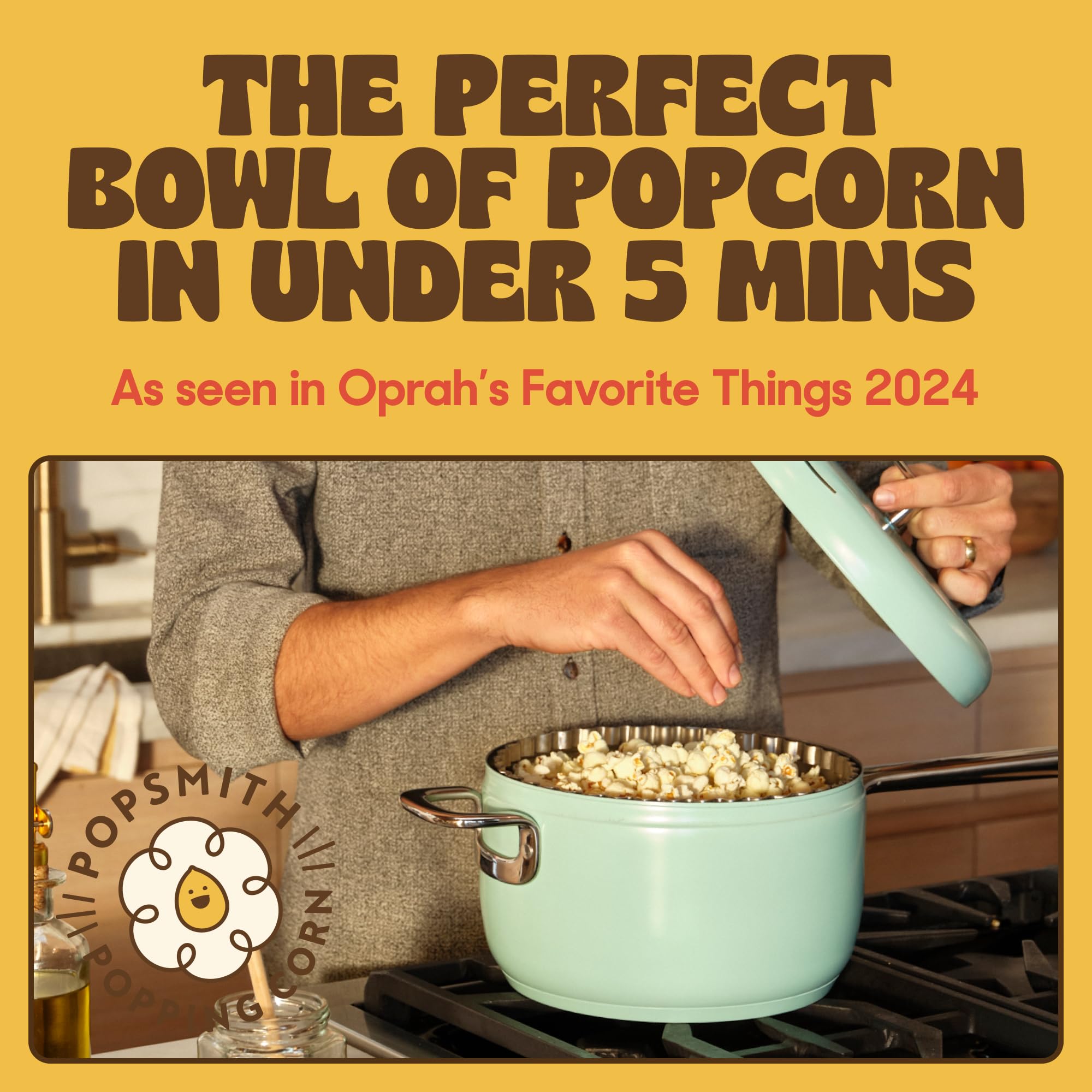 Popsmith 6 Quart Stovetop Popcorn Maker - Stainless Steel Popcorn Popper Machine for Gas & Electric Stoves - Perfect for Movie Nights, Parties & Family Snack Time