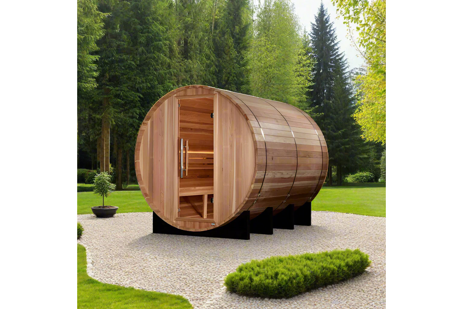Golden Designs Klosters 6-Person Traditional Barrel Sauna - Outdoor Wooden Sauna for Home, Backyard & Spa Relaxation