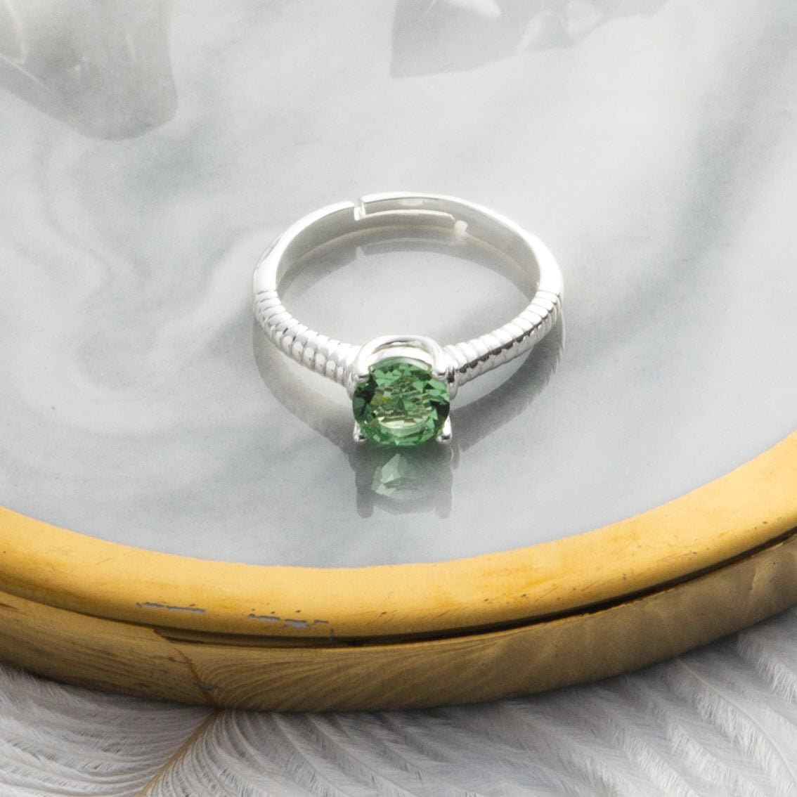 Peridot Birthstone Ring with Zirconia - Adjustable for August Birthdays & Gifts