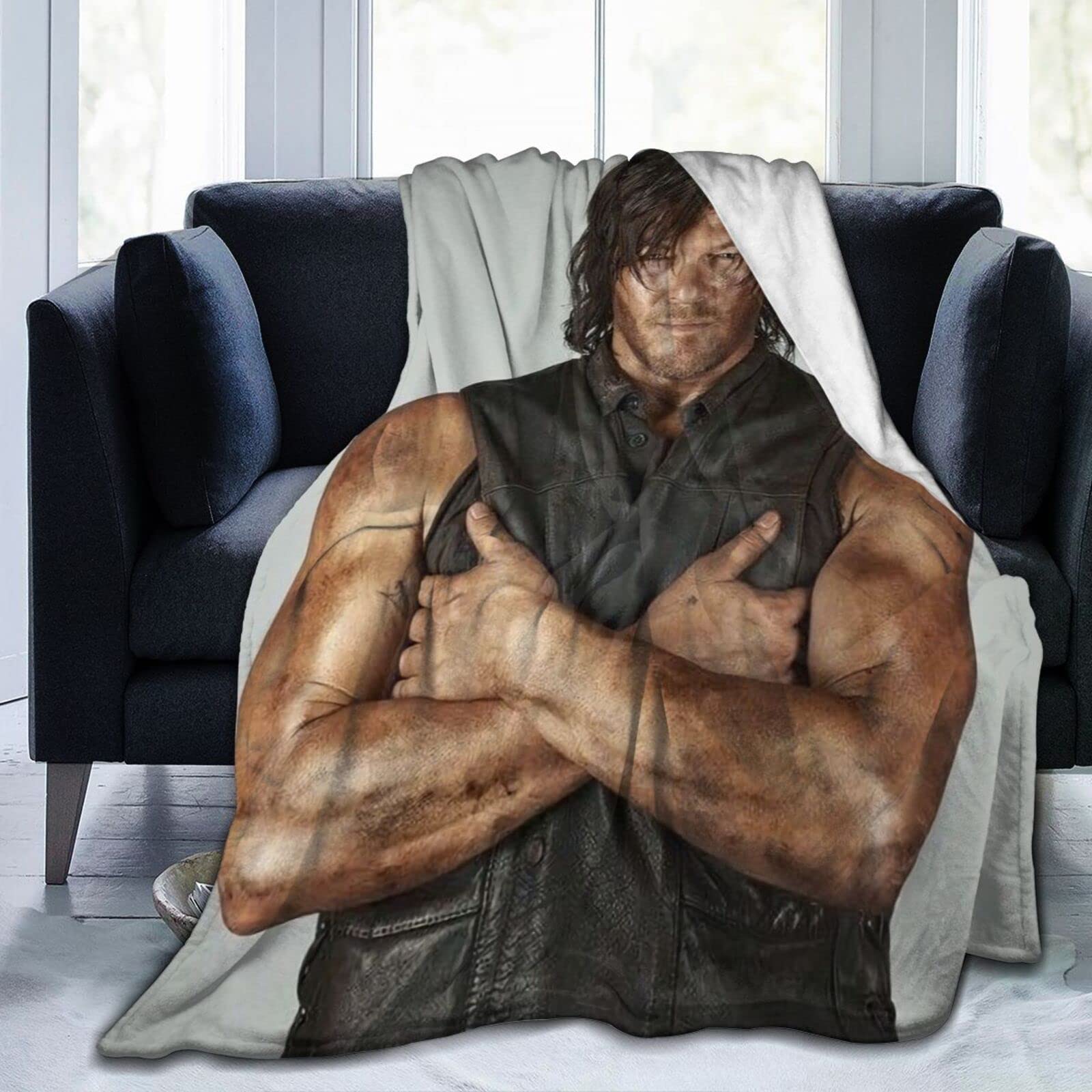 Norman Reedus Daryl Dixon 3D Printed Plush Lamb Blanket - Soft Flannel Throw for Bed, Couch & Dorm - Living Room Bedroom Decor Gift (3 Sizes) - Perfect for Movie Nights, Gaming & Cozy Winter Evenings