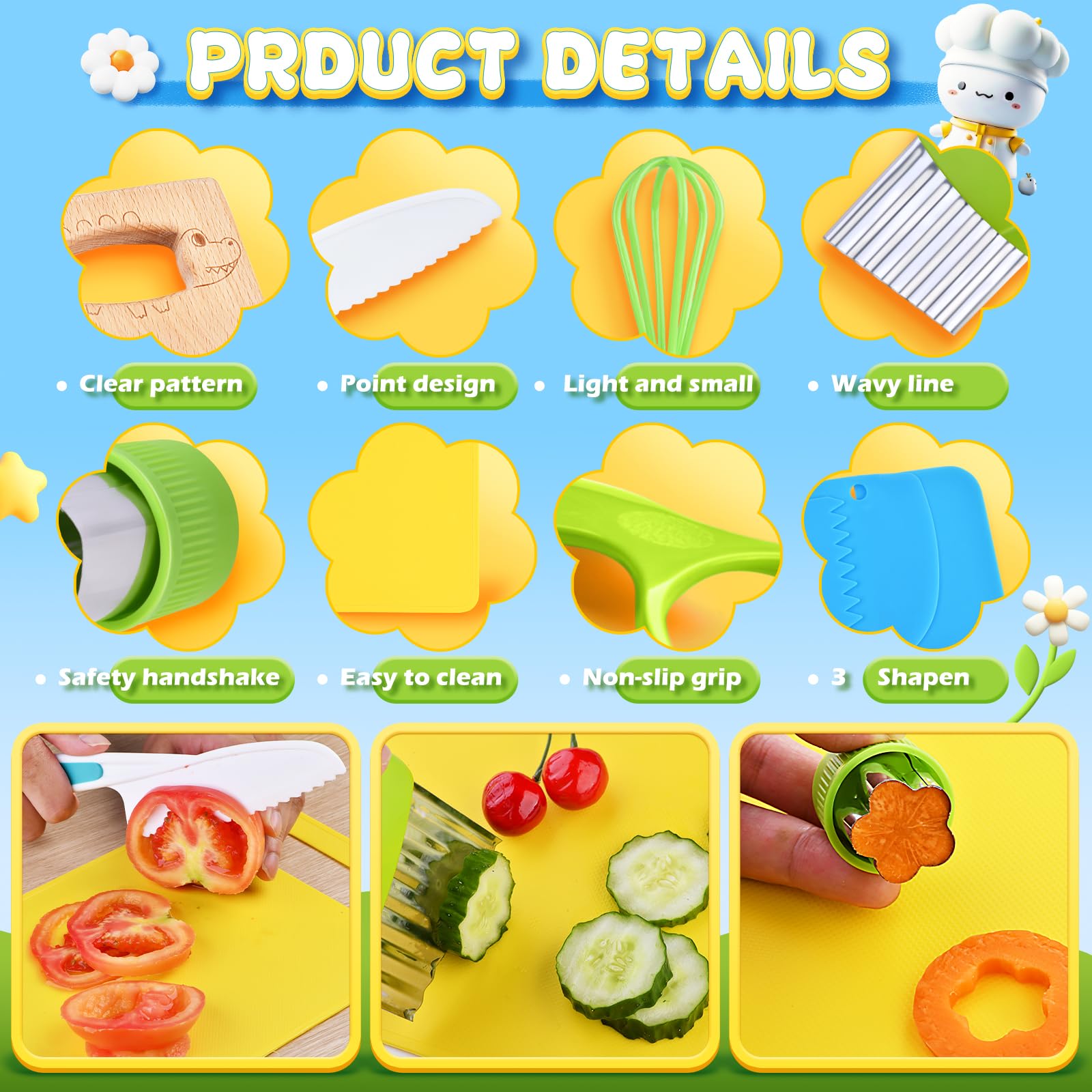 Montessori Kitchen Toys for Toddlers - 17PCS Kids Cooking Set with Safe Plastic Knives & Crinkle Cutter - Realistic Toddler Cooking Toys for Pretend Play & Early Learning - Perfect for Home, Preschool & Role-Playing Activities