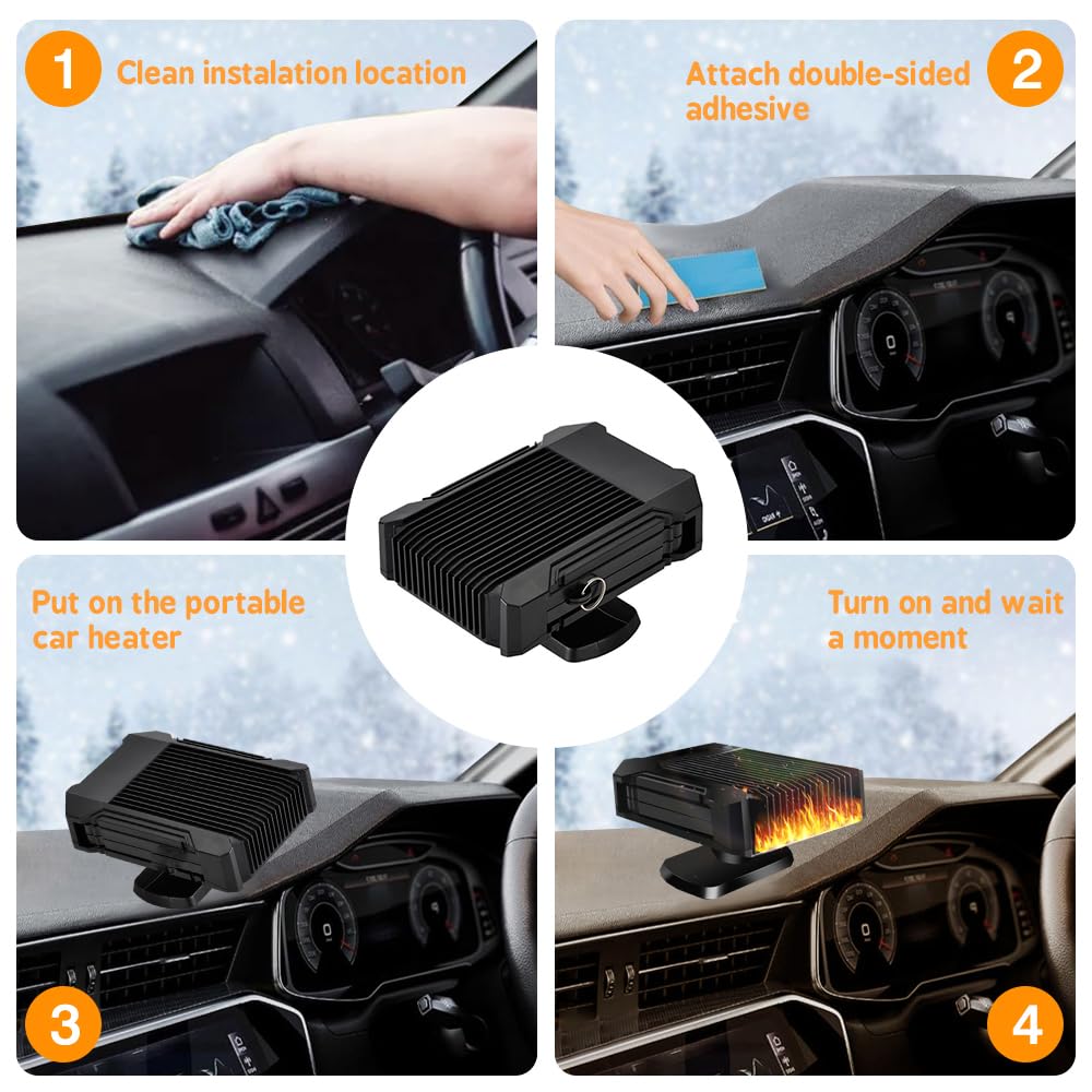MACHSWON 150W 12V Portable Car Heater & Defroster - Cigarette Lighter Plug-in Heater for Winter | Fast Warming & Frost Removal | Ideal for Trucks, SUVs & Road Trips in Cold Weather