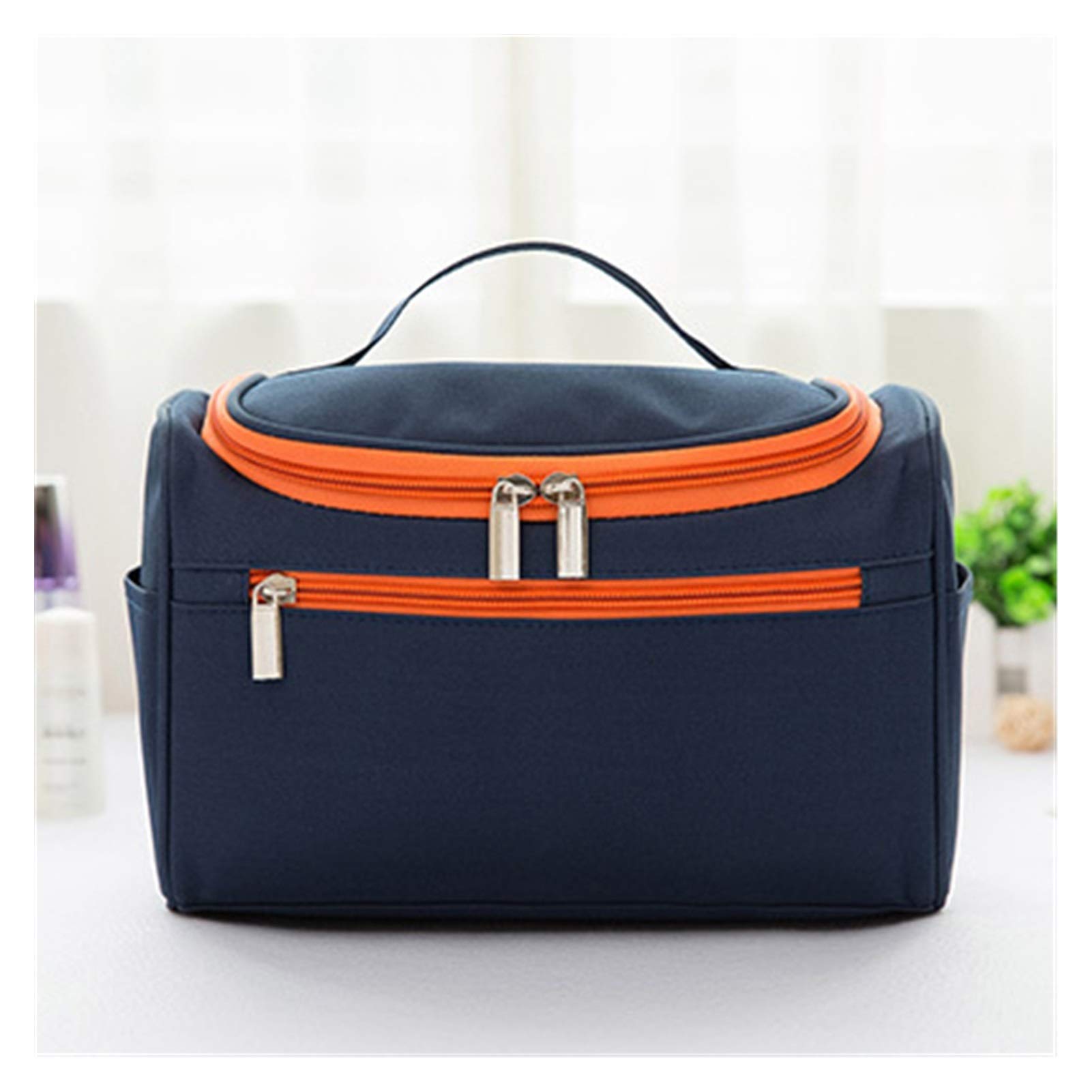 Fuxwlgs Large Nylon Cosmetic Bag for Women & Men - Navy Blue Makeup Pouch - Perfect for Travel, Gym & Daily Organizer