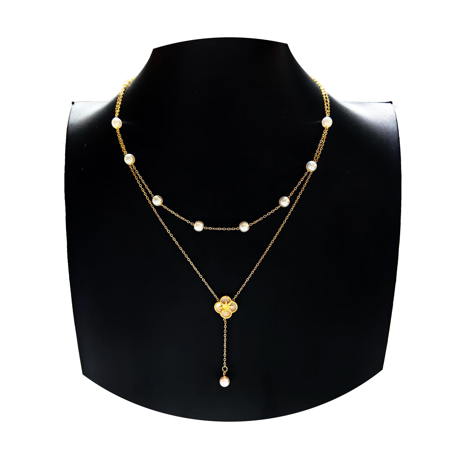 14K Gold Plated Layered Pearl Necklace for Women - Elegant Dainty Pearl Jewelry Gift for Anniversary, Wedding & Special Occasions