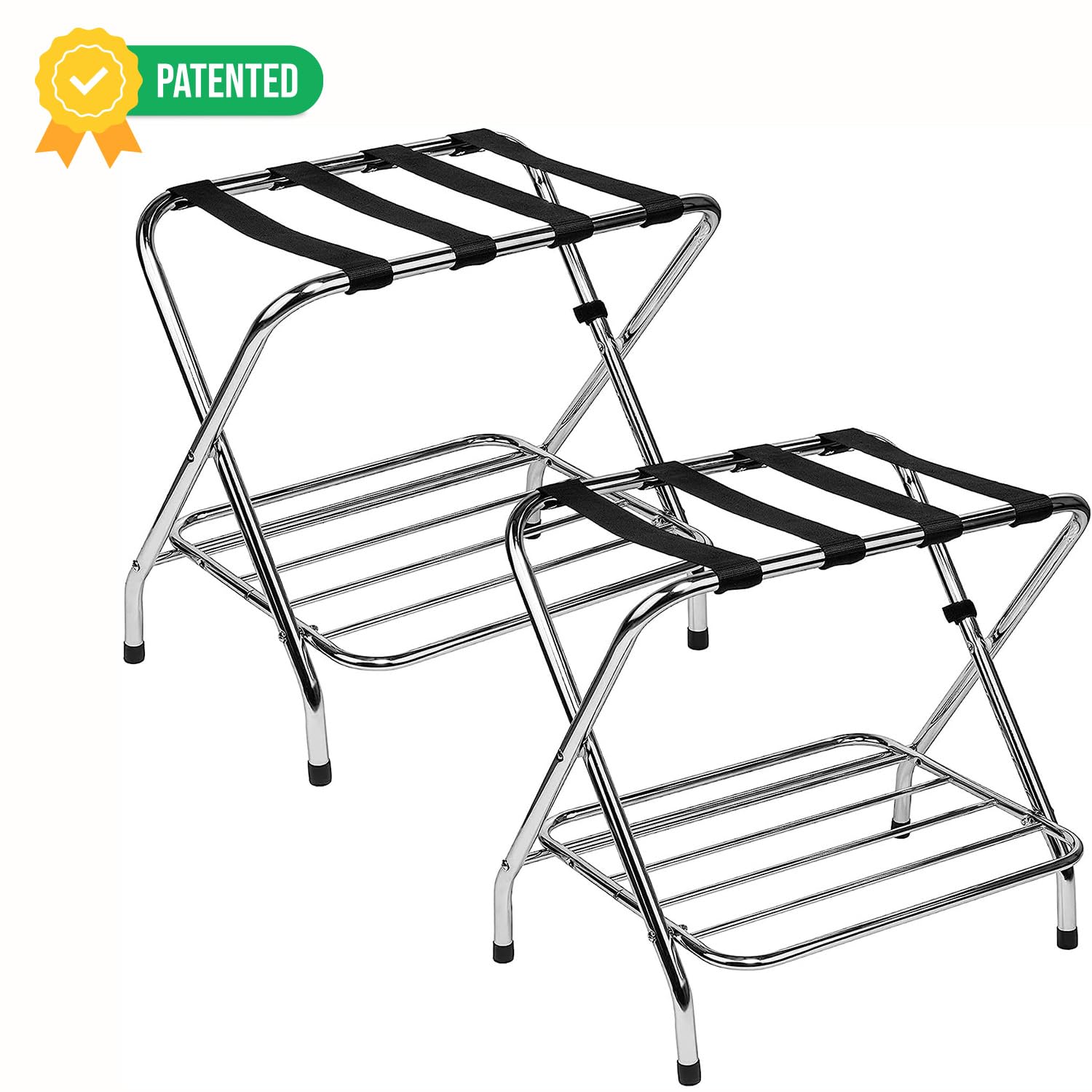 Foldable Metal Luggage Rack - Heavy Duty Suitcase Stand for Bedroom, Hotel & Travel | Space-Saving Folding Storage Rack for Suitcases & Bags (Double Rack, Pack of 2) - Perfect for Guest Rooms, Closet Organization & Travel Packing