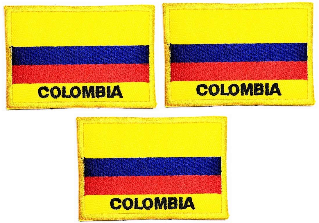 Colombia Flag Embroidered Iron On Patch Set of 3 - National Country Flag Patches for Clothing, Jeans, T-Shirts & Backpacks - Perfect for DIY Crafts, Costumes & Patriotic Decorations