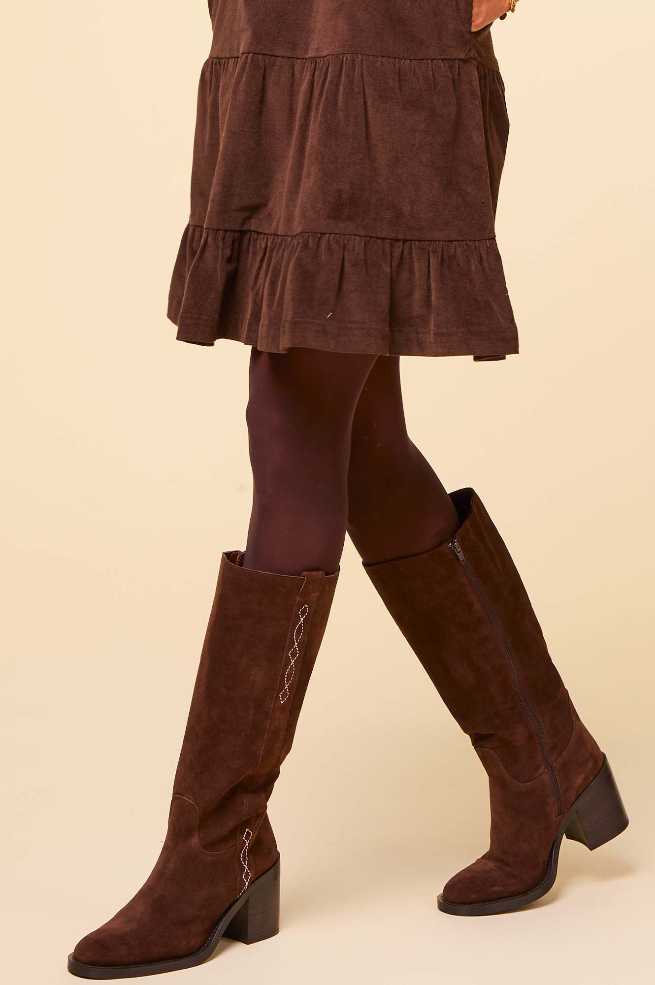 ALPE Selena Knee High Suede Boots for Women - Chocolate Brown Leather Boots - Comfortable Winter Fashion Boots for Cold Weather & Outdoor Activities