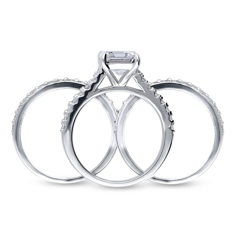 BERRICLE Sterling Silver Solitaire Wedding & Engagement Ring Set - 2.6 Carat Emerald Cut Cubic Zirconia CZ for Women, Rhodium Plated, Size 4-10 - Perfect for Proposals, Anniversaries & Special Occasions