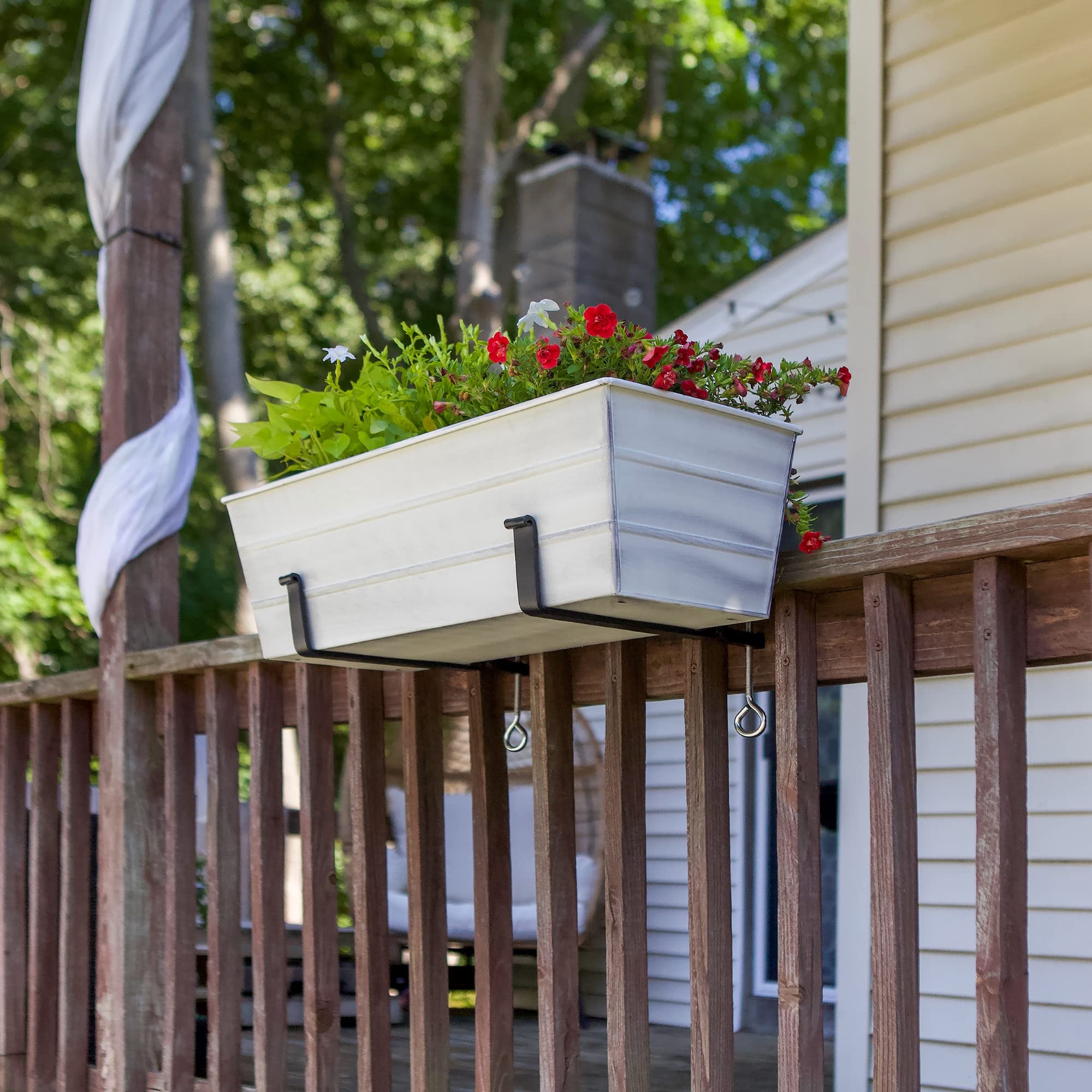 Achla Designs Medium White Flower Box with Clamp-On Brackets - Perfect for Window Sill, Balcony & Garden Decor - Rustproof Planter for Indoor & Outdoor Plants