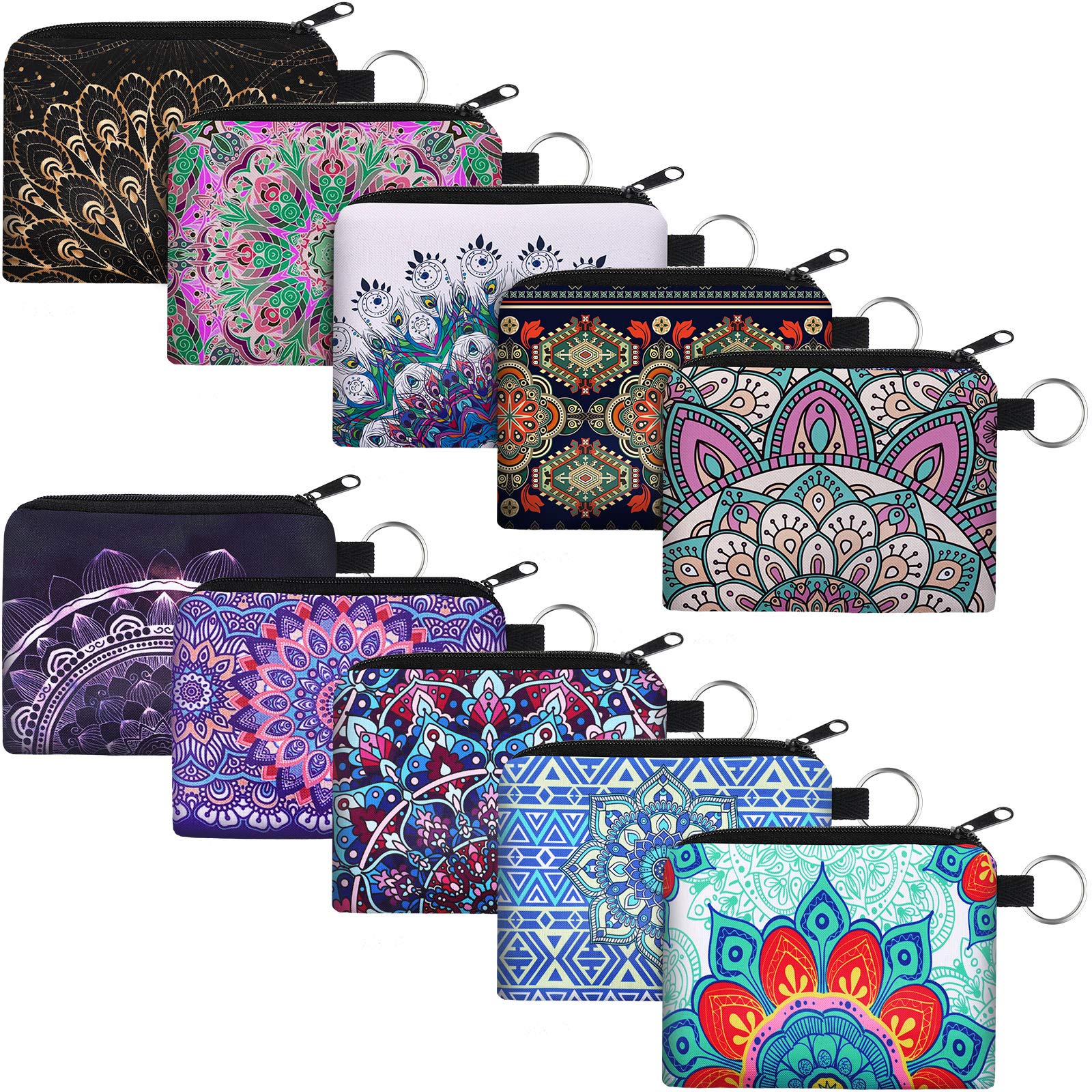 10-Piece Boho Coin Purse Set - Small Zippered Change Pouch & Mini Wallet for Women & Girls - Perfect for Travel, Shopping, and Organizing Loose Change