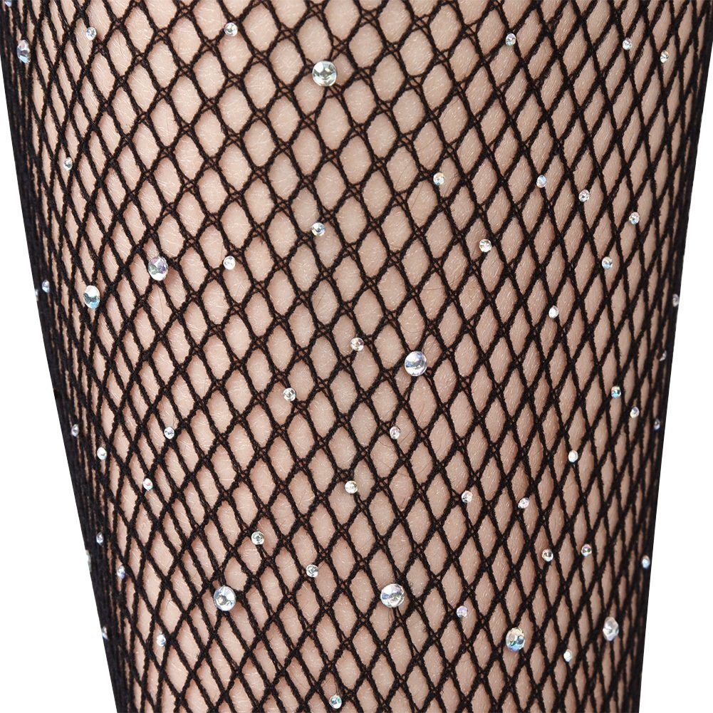 Delaman® Sexy Fishnet Stockings for Women - Crystal Sparkle Rhinestone Mesh Pantyhose (Black) | Perfect for Parties, Date Nights & Special Occasions