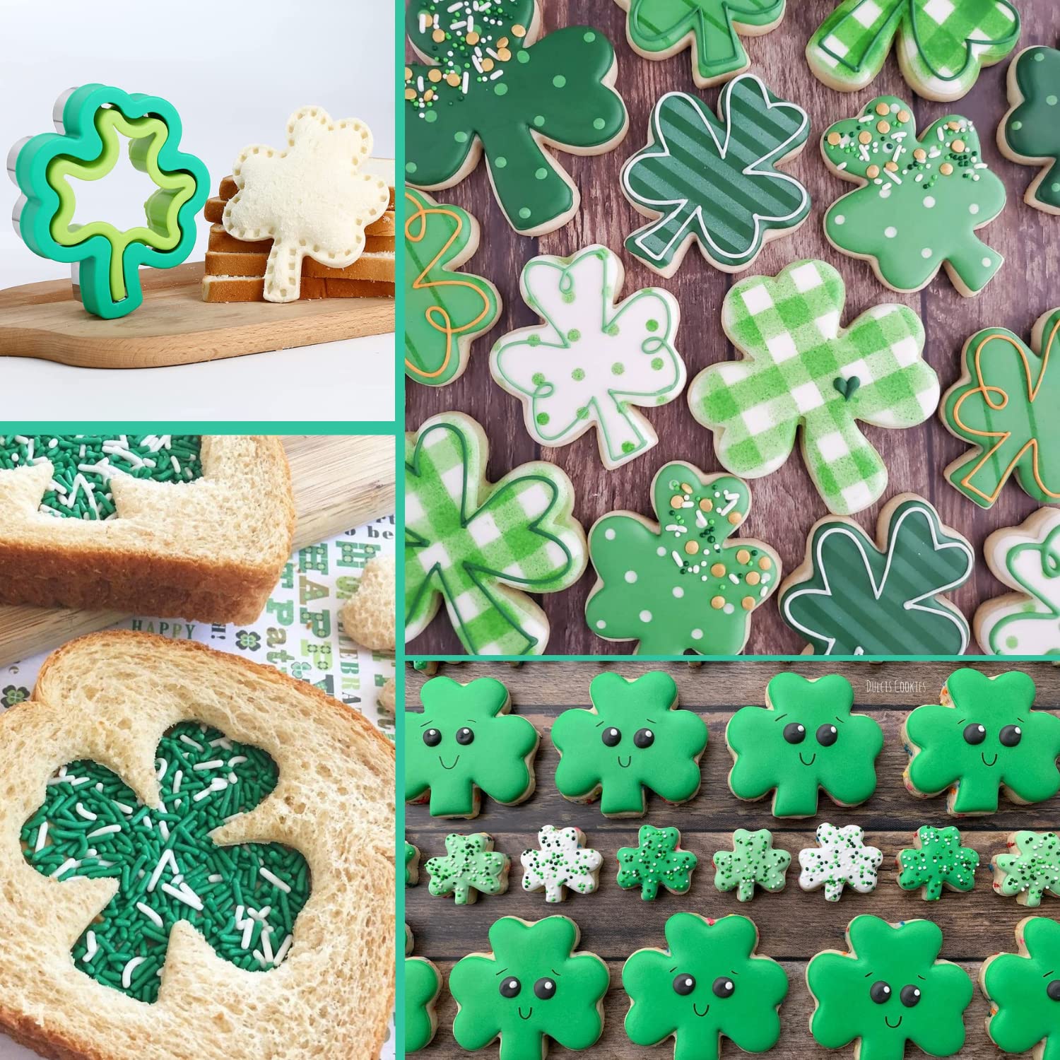 Crethinkaty 8-Piece Shamrock Sandwich Cutters & Sealer Set - Mini Cookie Cutters & Stamps for Easter, St. Patrick's Day (Random Colors) - Perfect for Kids' Lunches, Party Snacks & Holiday Baking