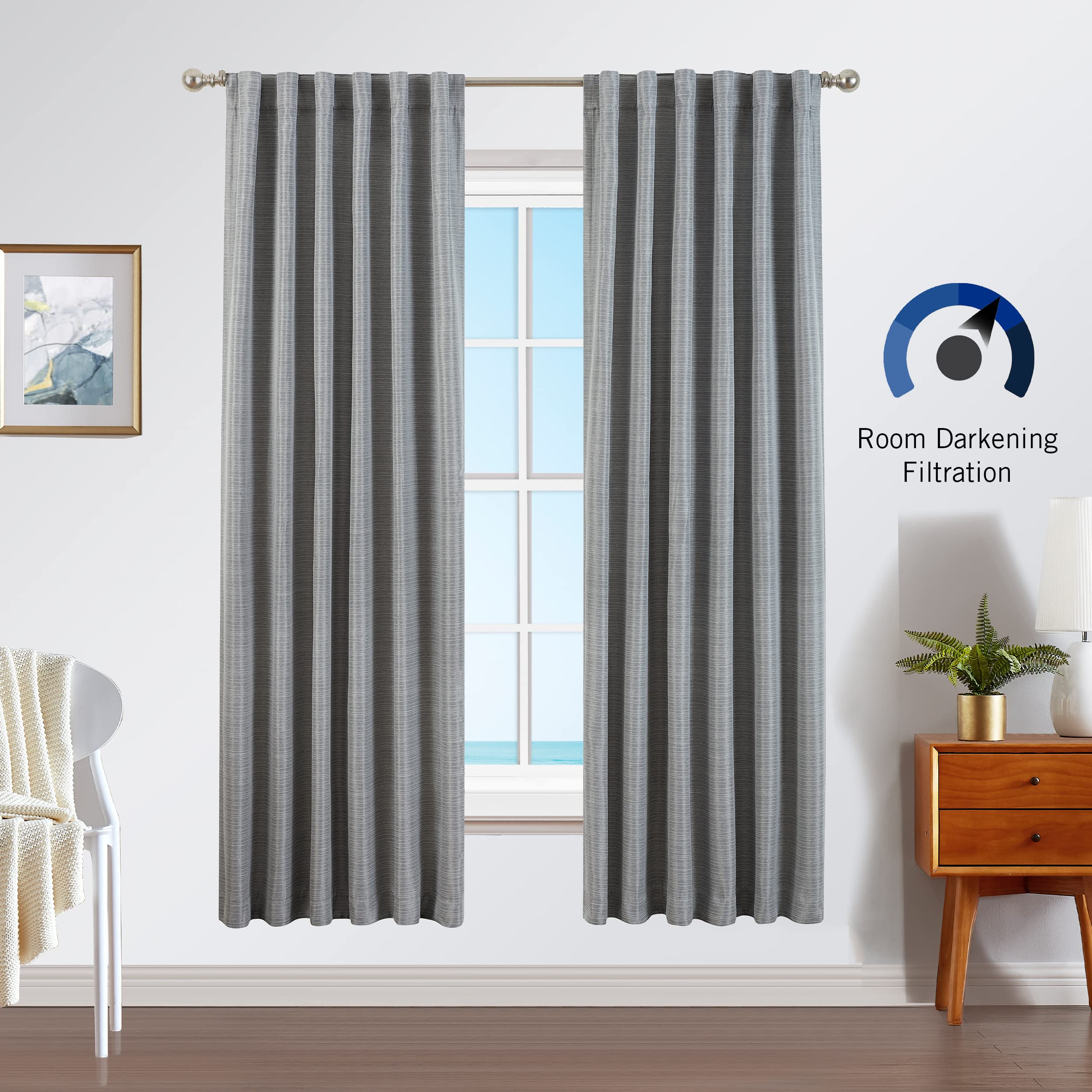 Nautica Robin Thermal Insulated Blackout Curtains - 52x63 Inch, Set of 2, Charcoal Gray Woven Window Panels for Living Room, Bedroom & Office - Energy Saving Room Darkening Drapes with Back Tab Design | Perfect for Home Decor, Temperature Control and Light Blocking