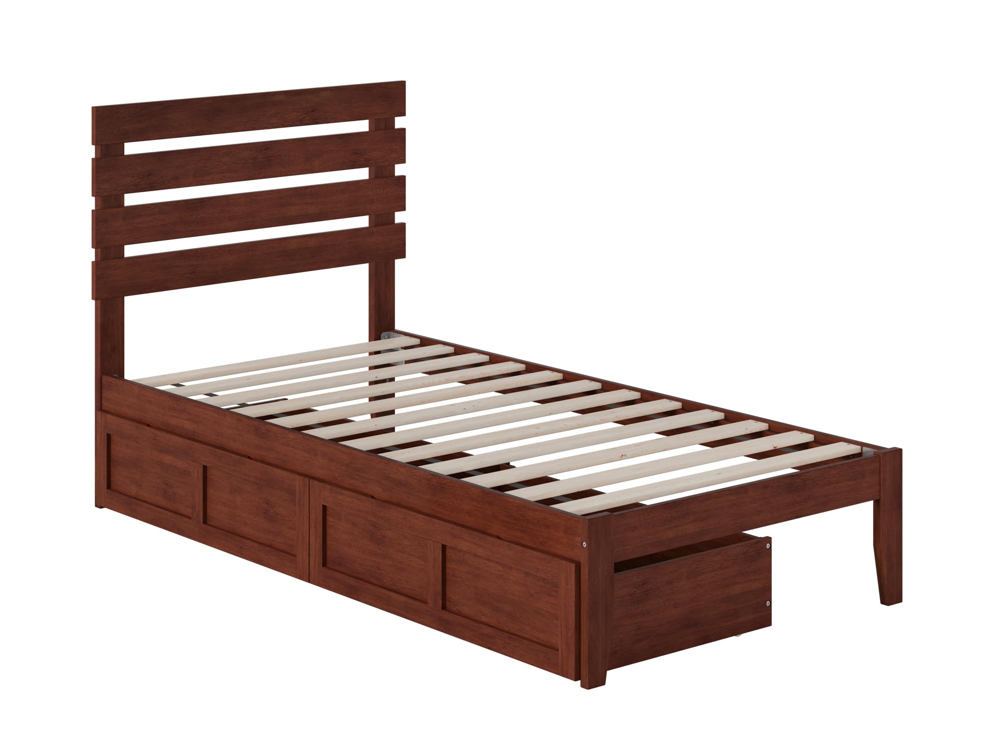 Atlantic Furniture Oxford Twin Bed with USB Turbo Charger & 2 Storage Drawers - Walnut Finish for Kids, Teens & Guest Rooms | Space-Saving Bedroom Solution