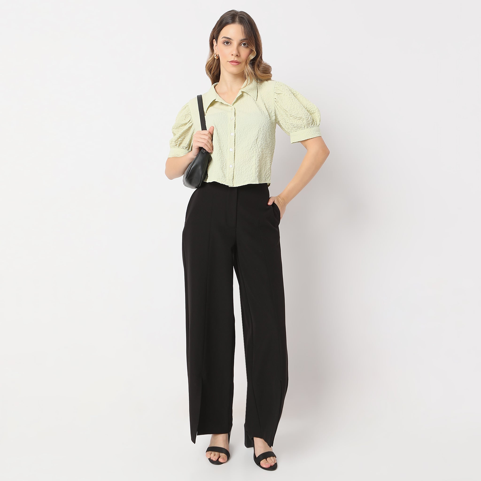 Stylish Cropped Shirt Collar Betty Puff Sleeve Top for Women | Trendy Summer Blouse | Perfect for Casual Outings, Dates & Office Wear