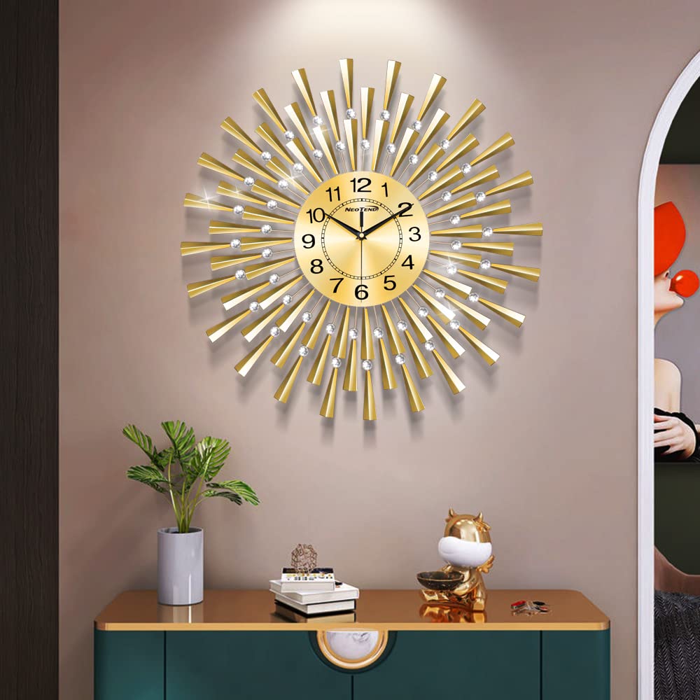 24 Inch Large Gold Wall Clock - Silent Non-Ticking Modern Decor for Living Room, Bedroom, Kitchen & Office | Perfect Home & Office Decoration for Stylish Interiors