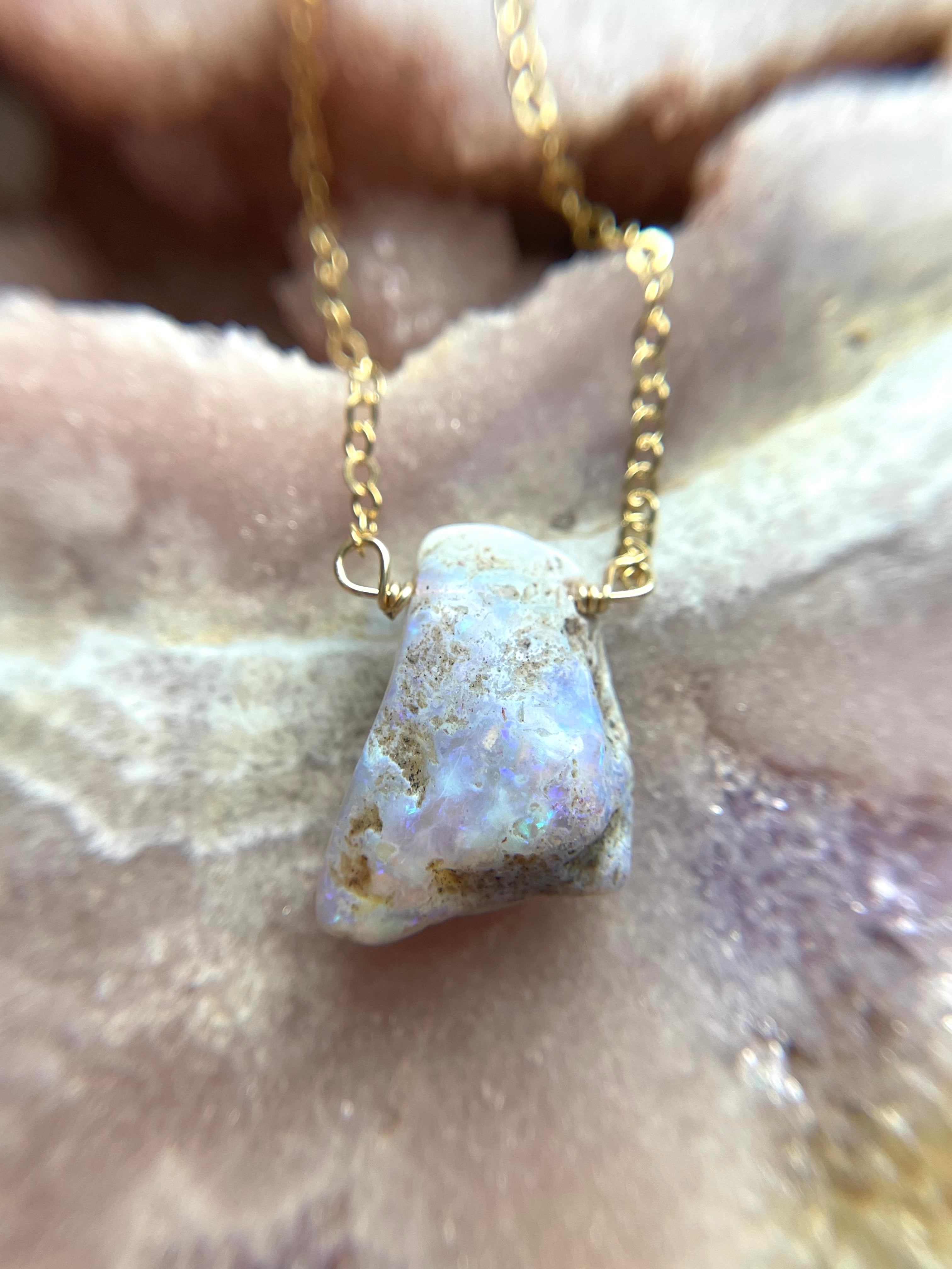 Genuine Australian Opal Necklace - Natural Raw Opal Jewelry for Women, Handmade Sterling Silver Pendant, Elegant Gift for Birthday, Anniversary & Special Occasions