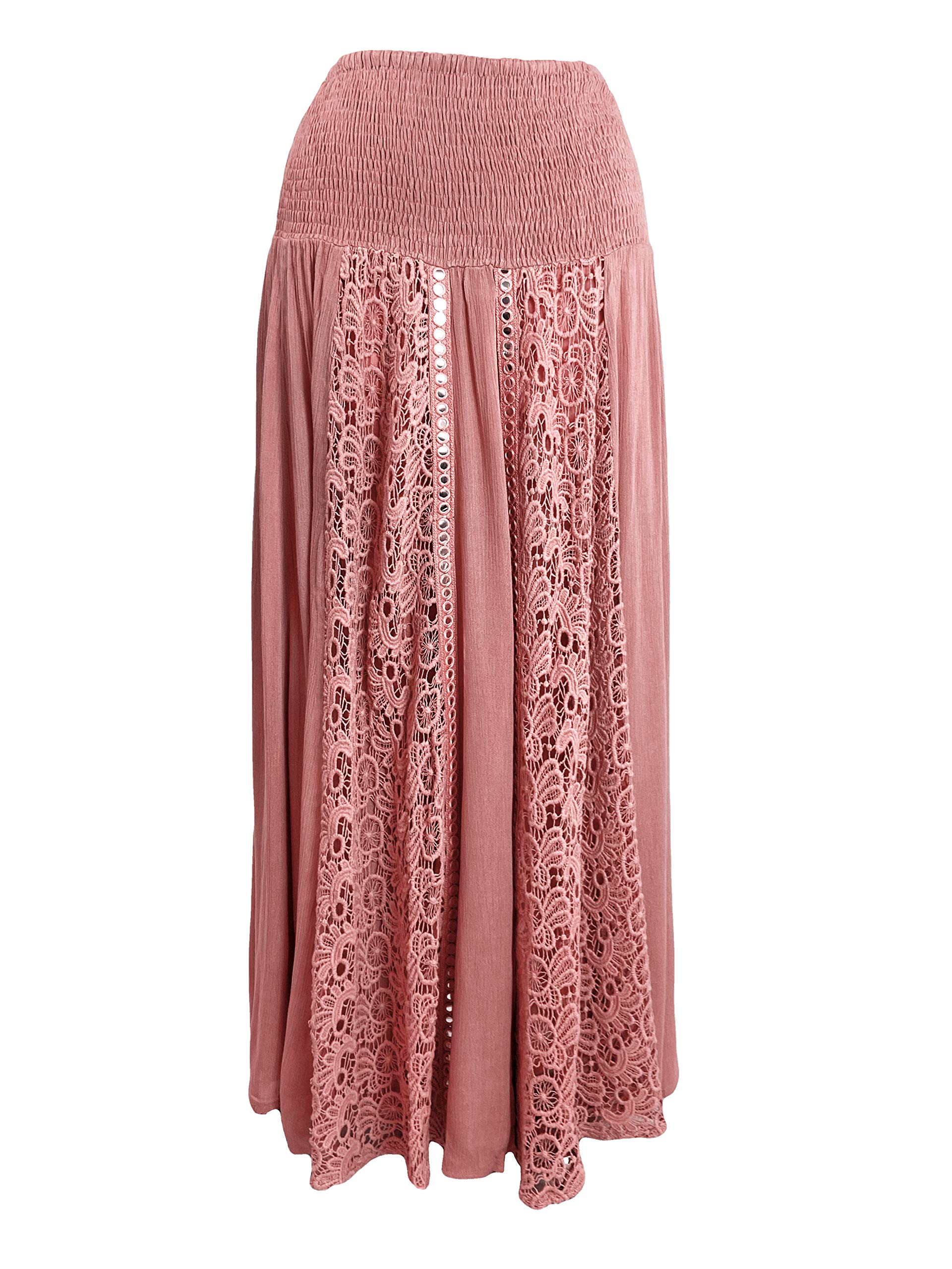 Agan Traders Women's Bohemian Maxi Skirt - Soft Rayon Smocked Elastic Waist Long Gypsy Skirt for Spring 2025 | Perfect for Beach, Music Festivals & Boho Chic Outfits