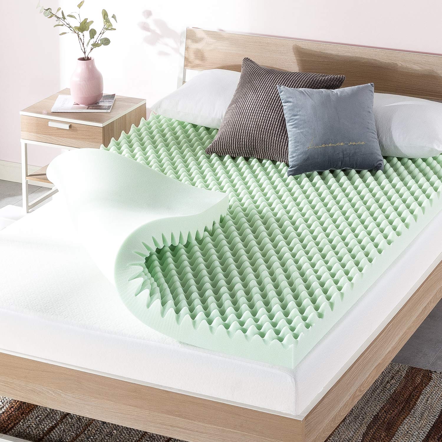 4 Inch Egg Crate Memory Foam Mattress Topper with Green Tea Infusion - CertiPUR-US Certified, King Size for Pressure Relief & Cool Sleep - Perfect for Back Pain Relief, Guest Beds & Dorm Rooms