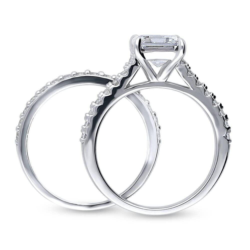 BERRICLE Sterling Silver Solitaire Wedding & Engagement Ring Set for Women - 2.6 Carat Emerald Cut Cubic Zirconia CZ, Rhodium Plated, Size 4-10 | Perfect for Proposals, Anniversaries & Special Occasions