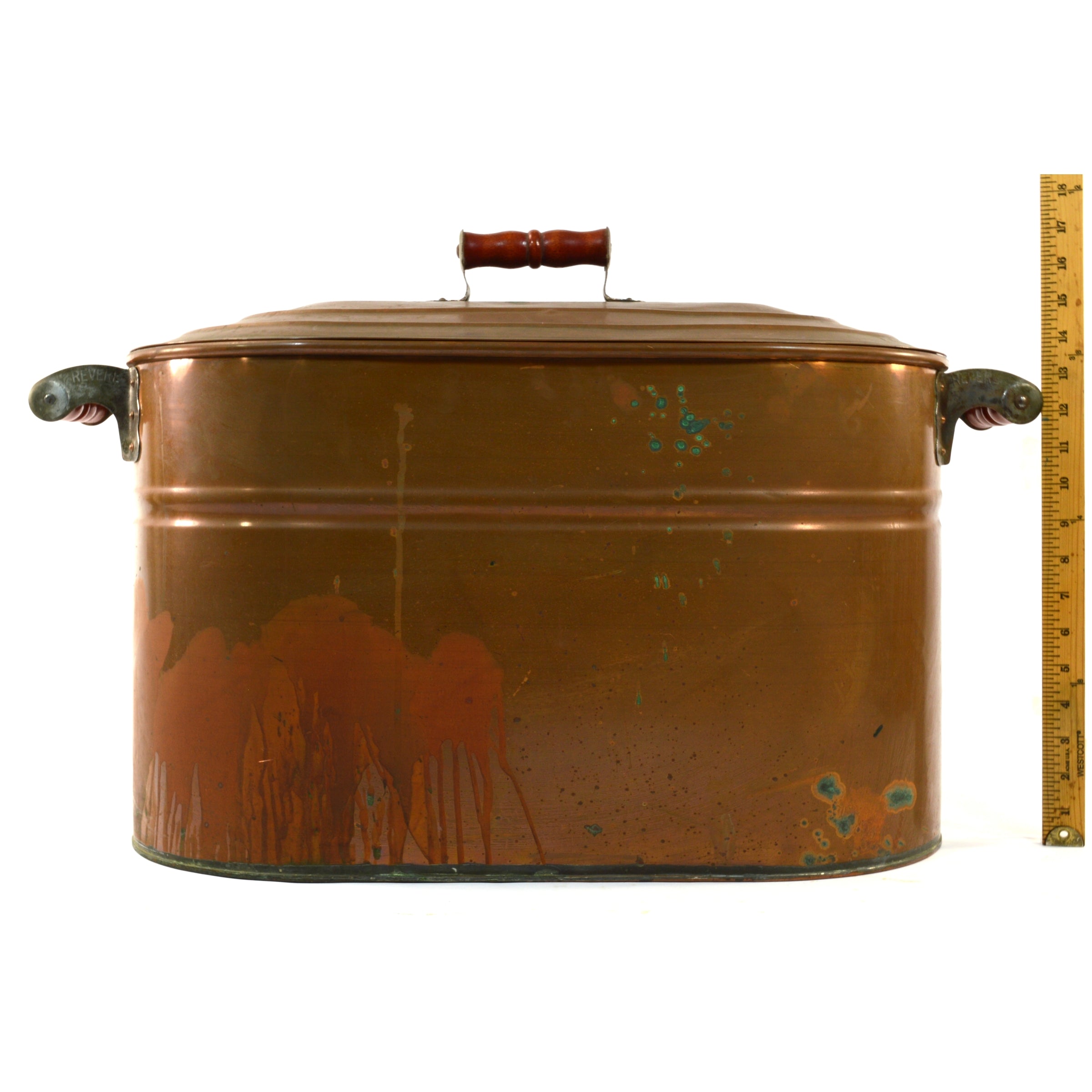 Vintage Revere Copper 14-Gallon Roasting Pan with Double Handles & Original Lid - Perfect for Large Family Dinners, Holiday Cooking, and Professional Catering