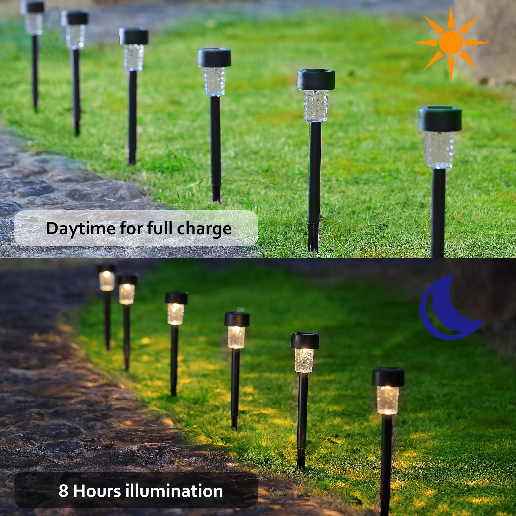 16 Pack Solar Pathway Lights Outdoor - Warm White LED Solar Powered Walkway Lights Waterproof, Landscape Decorative In-Ground Lighting for Garden, Lawn, Patio, Yard, Deck, Driveway - Perfect for Evening Ambiance & Safety Lighting