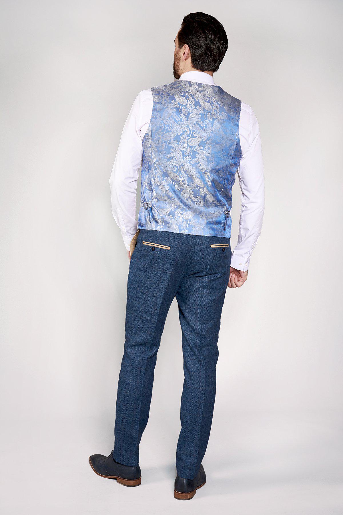 DION Blue Tweed Check Suit with Kelvin Stone Waistcoat - Stylish Men's Formal Wear for Weddings, Business Meetings & Special Occasions