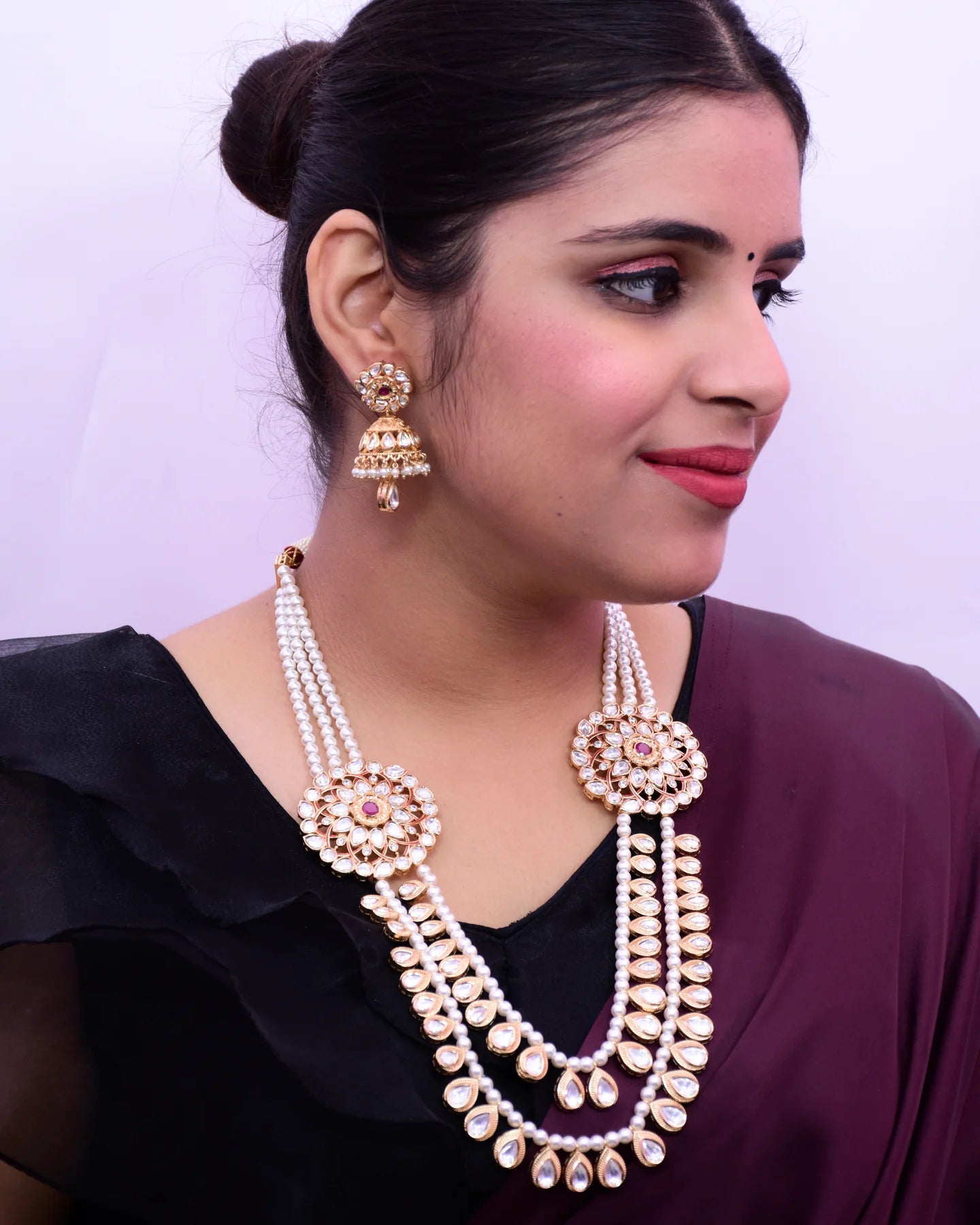 Elegant Gold Plated Royal Kundan Long Necklace with Matching Earrings Set (D646) | Perfect for Weddings, Parties, and Special Occasions