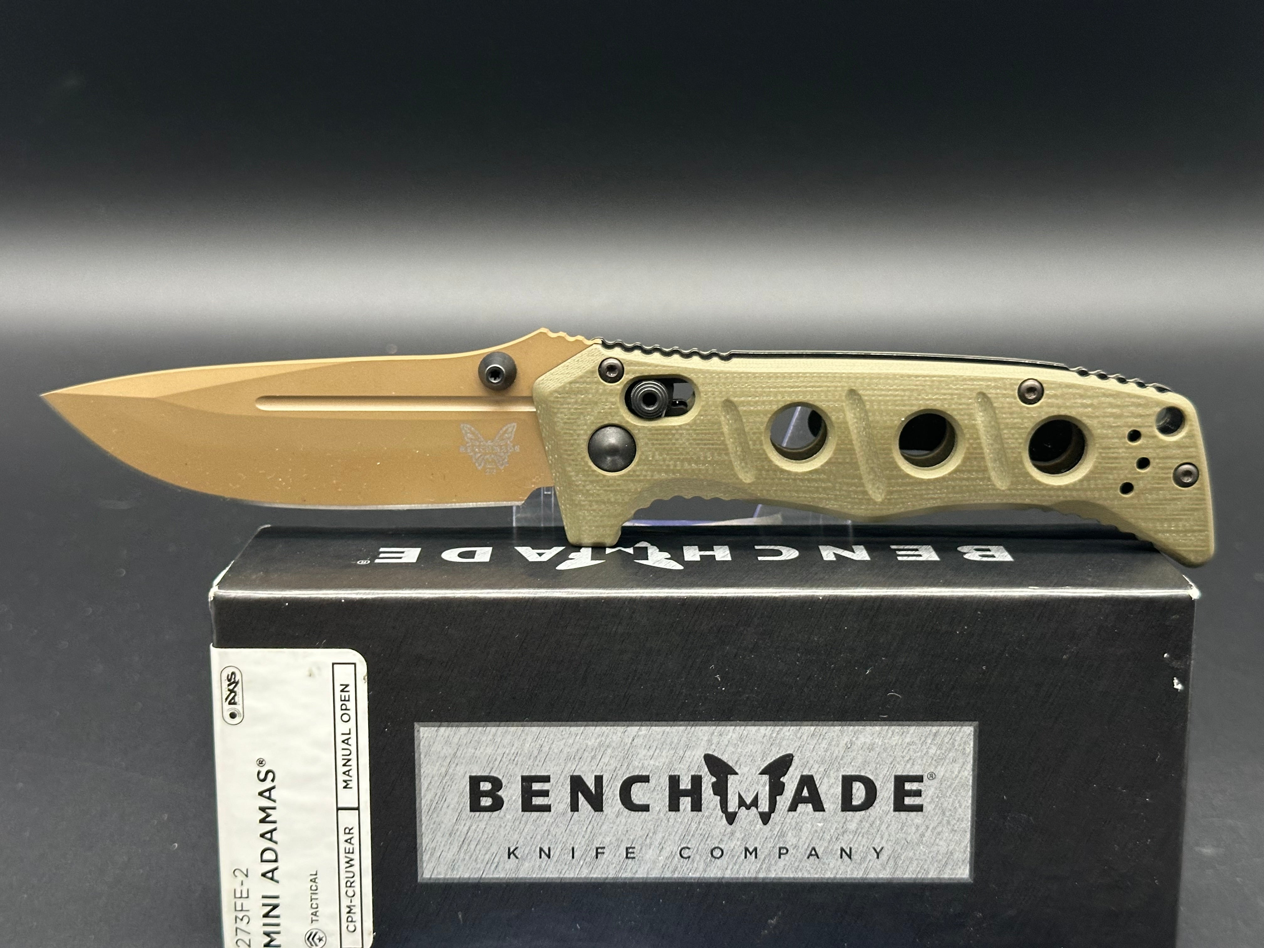 Benchmade 273 Mini Adamas Folding Knife - Olive Drab G10 Handle, CPM CruWear Steel, Plain Edge (BM273FE-2) | EDC, Outdoor, Camping & Survival Knife