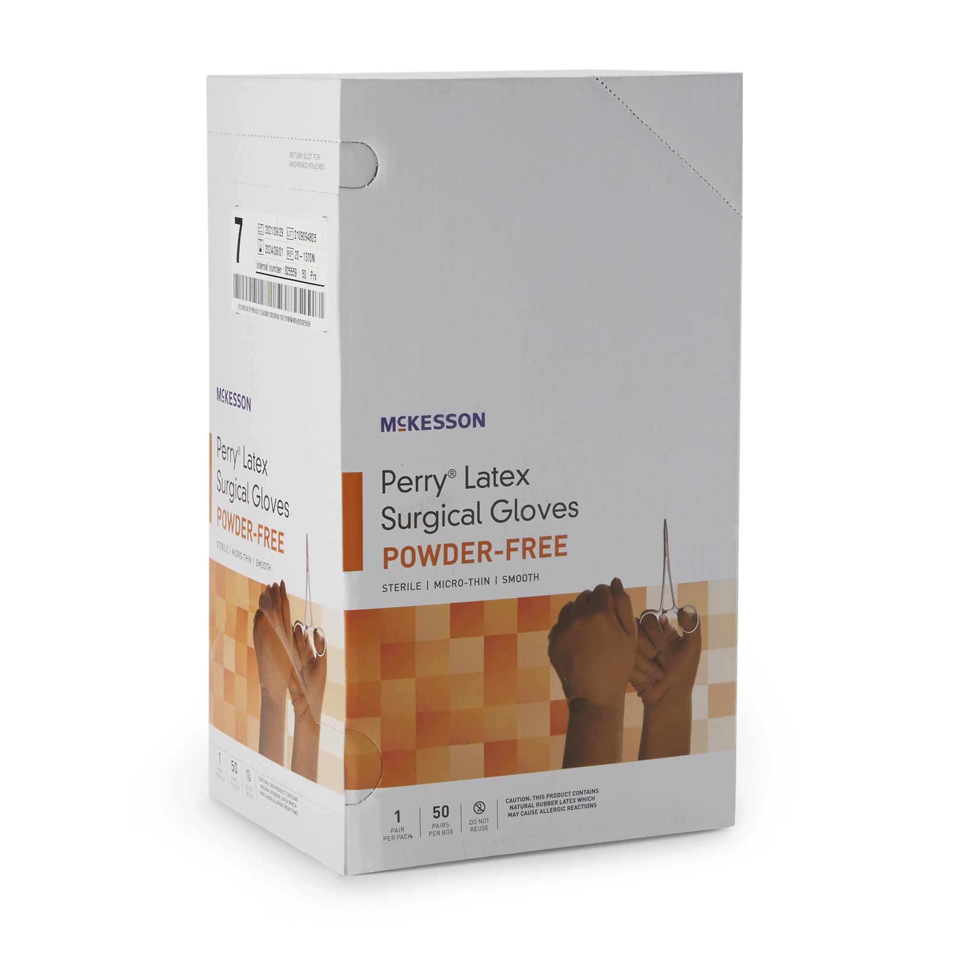 McKesson Perry Latex Surgical Gloves - 200 Pairs | Sterile, Powder-Free, Disposable Medical Exam Gloves | Size 7.0, Brown | Micro-Thin for Superior Sensitivity | Ideal for Healthcare Professionals, Dental Work & Tattoo Artists