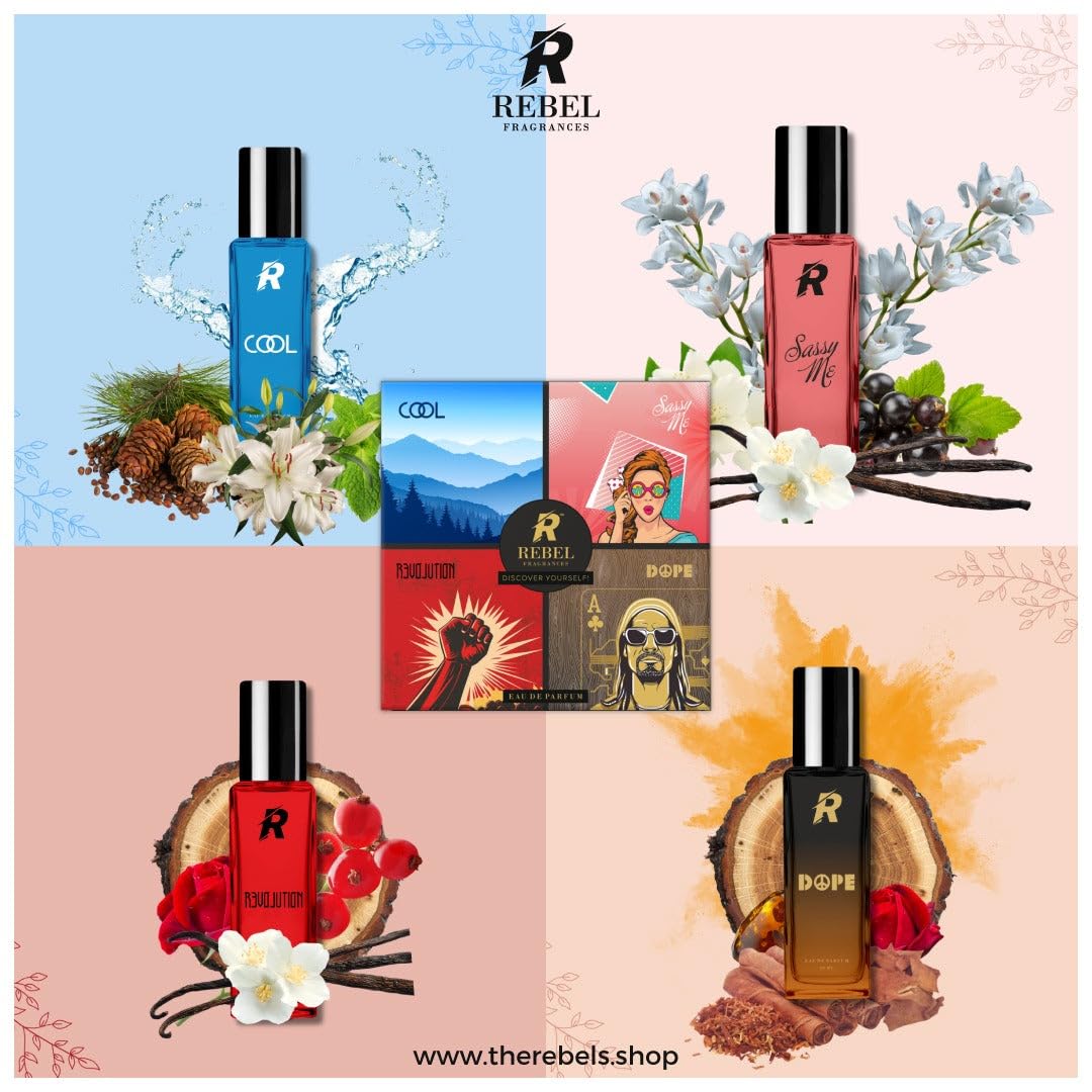 REBEL Luxury Perfume Gift Set - 4 x 20ml EDP Fragrance for Men & Women | Long Lasting Scent | Best Holiday & Birthday Gift | Perfect for Date Night, Parties & Special Occasions