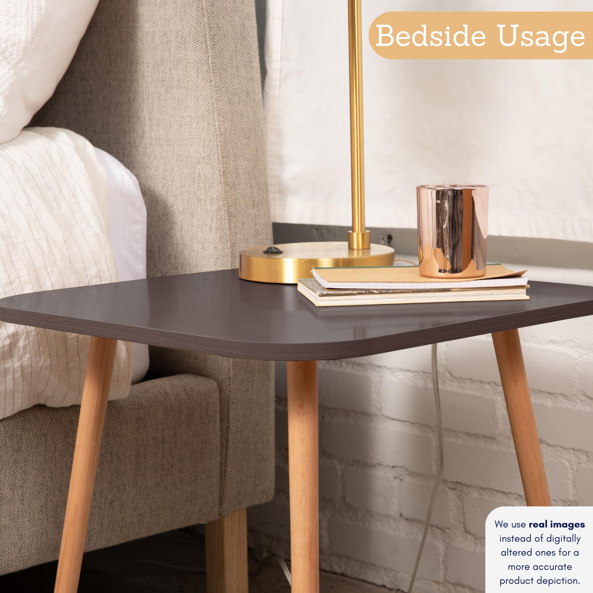 DECOMIL Modern Square Side Table - Industrial End Table for Small Spaces, Living Room, Office, Balcony - Coffee & Laptop Table in Brown - Perfect for Compact Homes & Workspaces