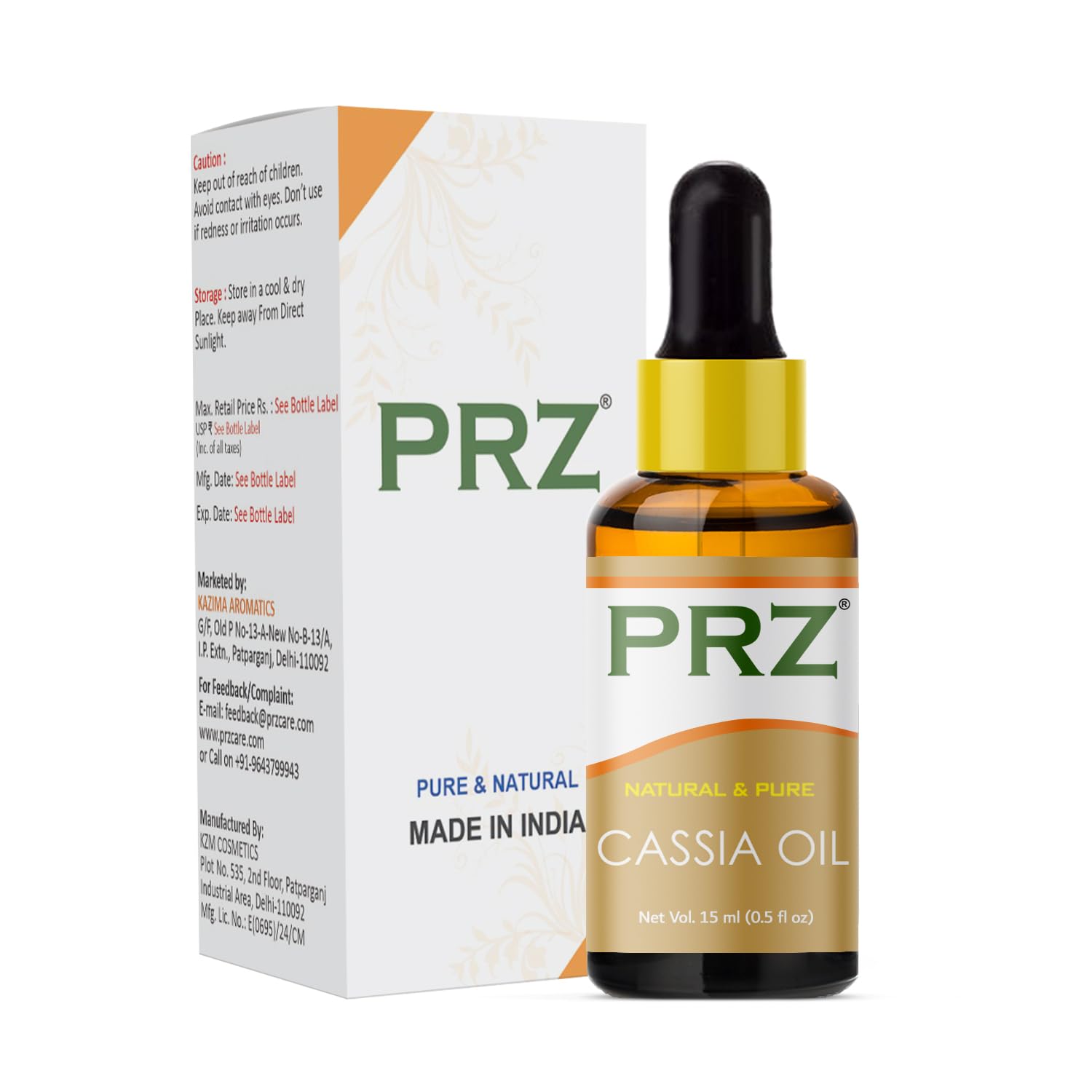 PRZ Pure Natural Cassia Essential Oil for Skin Care & Hair Care - 15ml Bottle, Aromatherapy, Massage & DIY Beauty Recipes