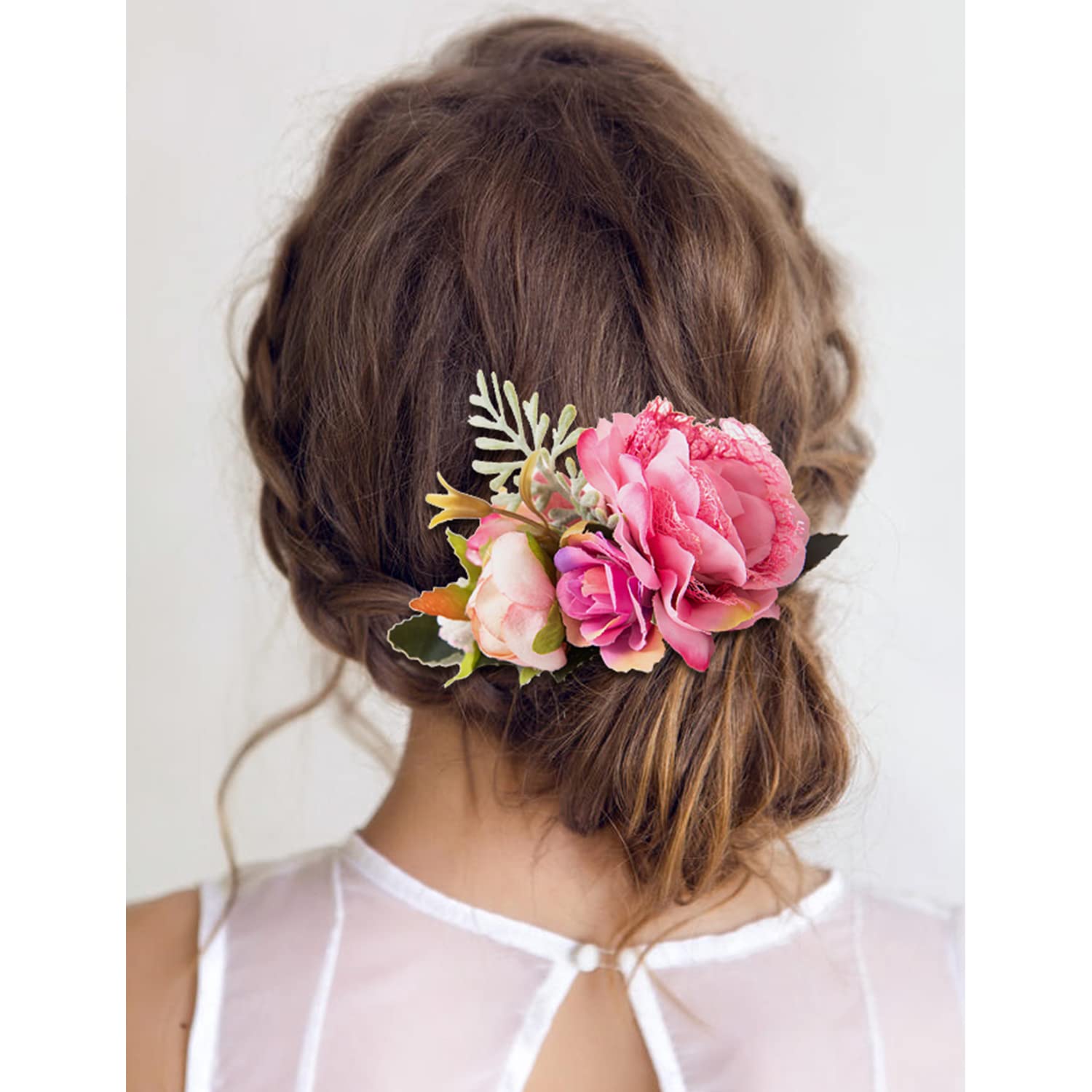 Cinaci 4 Pack Metal Hair Side Combs with Artificial Rose Flowers - Wedding Bridal Hair Clips, Floral Hairpins & Barrettes for Women, Bridesmaids & Flower Girls - Perfect for Weddings, Proms & Special Occasions