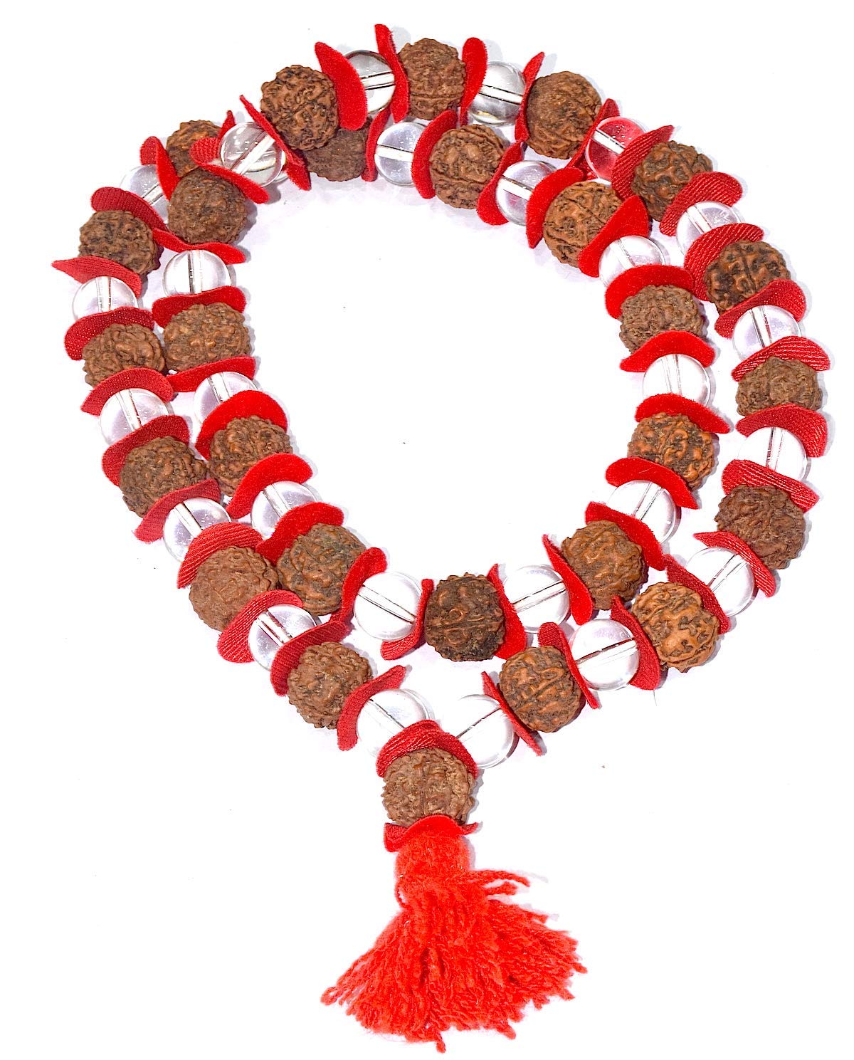 5 Mukhi Nepali Rudraksha & Sphatik Mala - 54 Beads (15mm) for Meditation, Prayer & Spiritual Healing - Authentic Hindu Prayer Beads Necklace for Chanting, Yoga & Daily Wear