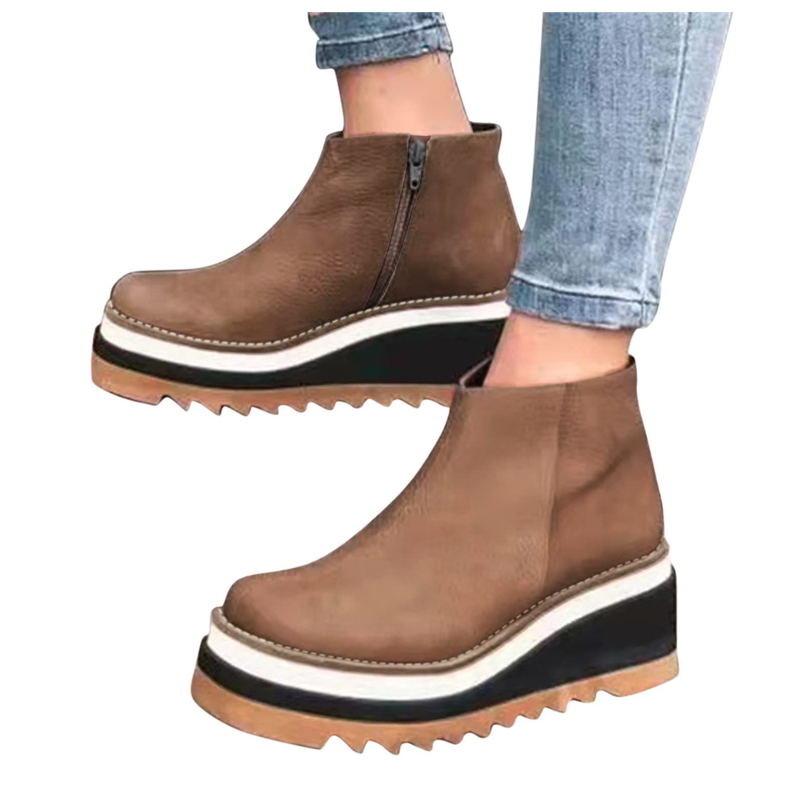 JINGPEINS Women's Vintage Waterproof Hiking Boots - Slip On Warm Winter Booties for Outdoor Activities, Comfortable Non-Slip Sole AB35 | Perfect for Hiking, Camping & Snowy Weather