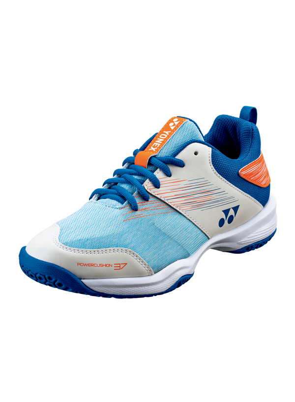 Yonex Power Cushion 37 Badminton Shoes for Men & Women - White/Blue - Lightweight Comfort & Shock Absorption - Perfect for Indoor Court Sports & Training