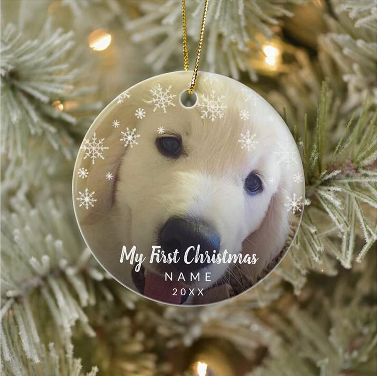 Personalized Christmas Ornament with Flowers - Custom Dog-Themed Holiday Decor for Home, Tree & Fireplace - Festive Hanging Decoration for Christmas Gifts & Party Decorations