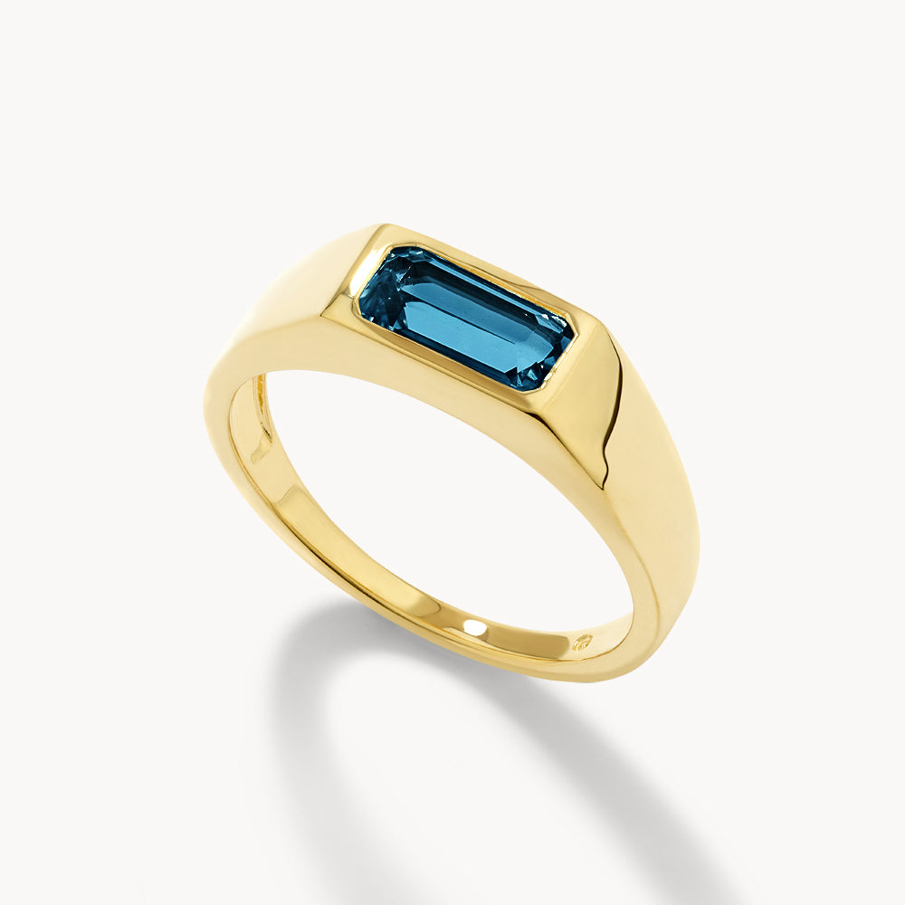 Blue Topaz Gold Pinky Ring for Women - Elegant Signet Ring for Everyday Wear, Gift Giving & Special Occasions
