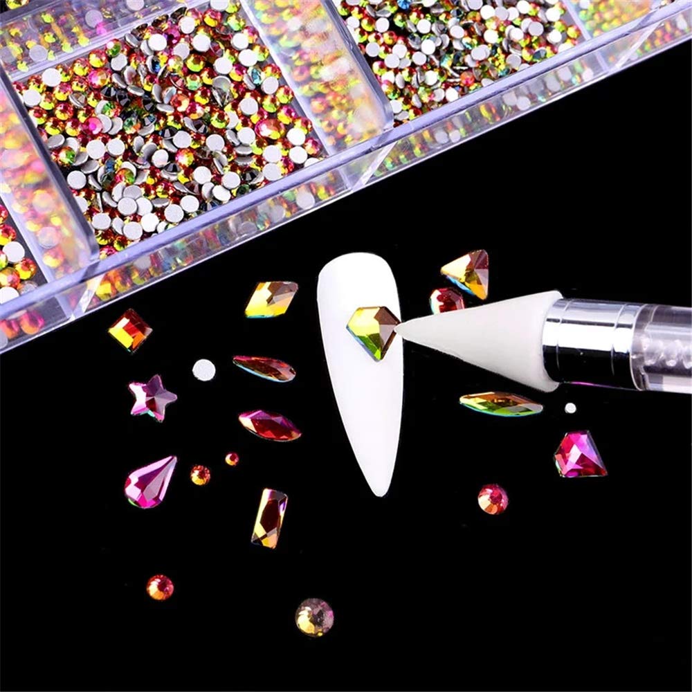 600+2100 Pcs AB Crystal Rhinestones Set - Round & Multishape Glass Rhinestones with Pick Up Pen for Nail Art, Clothing, Face Jewelry | DIY Crafts, Costume Design, Wedding Decor Accessories