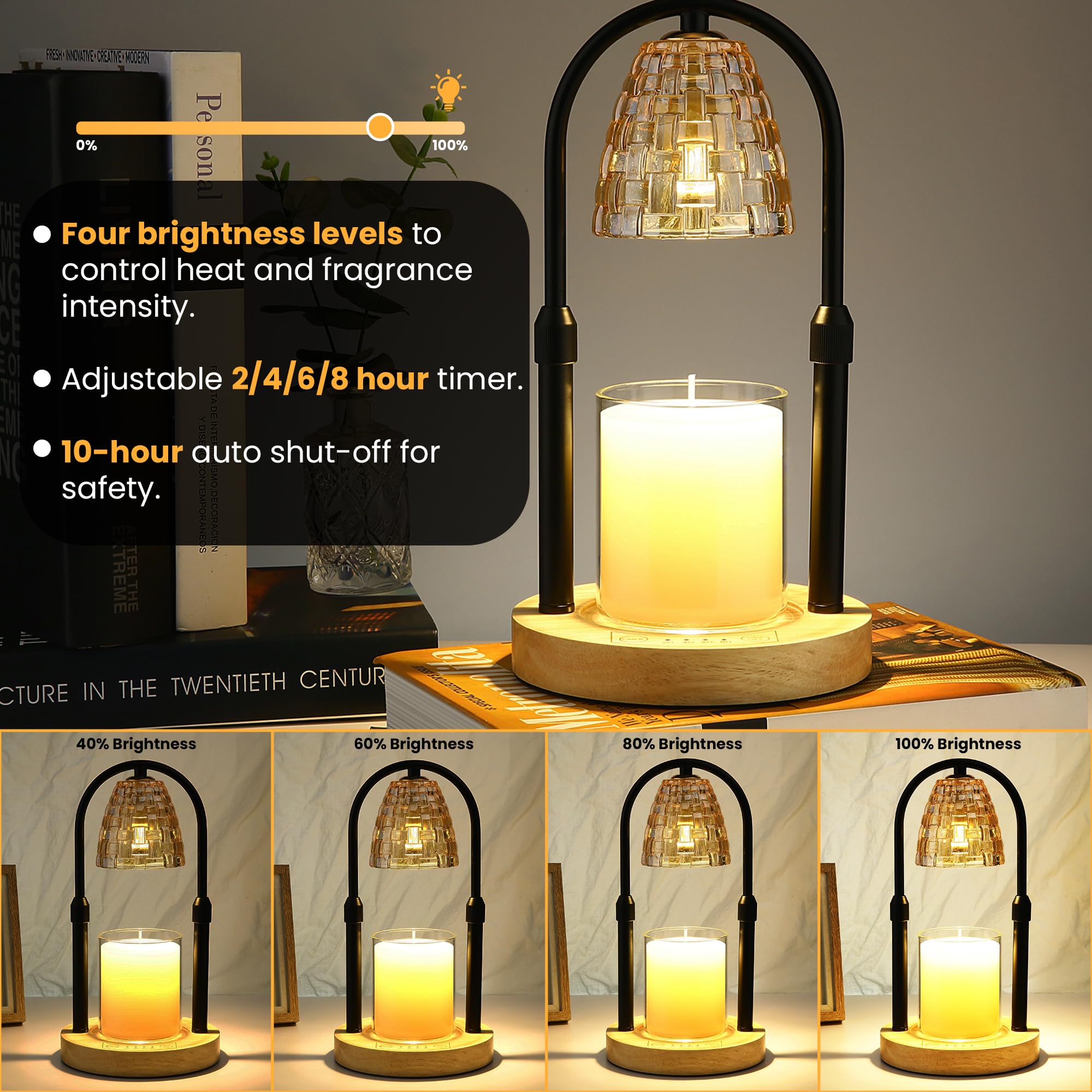 AYL Candle Warmer Lamp with Timer - Electric Wax Warmer for Wax Melts & Jar Candles - Adjustable Brightness & Height - Home Decor Gift for Women - Perfect for Bedroom, Living Room & Office Aromatherapy