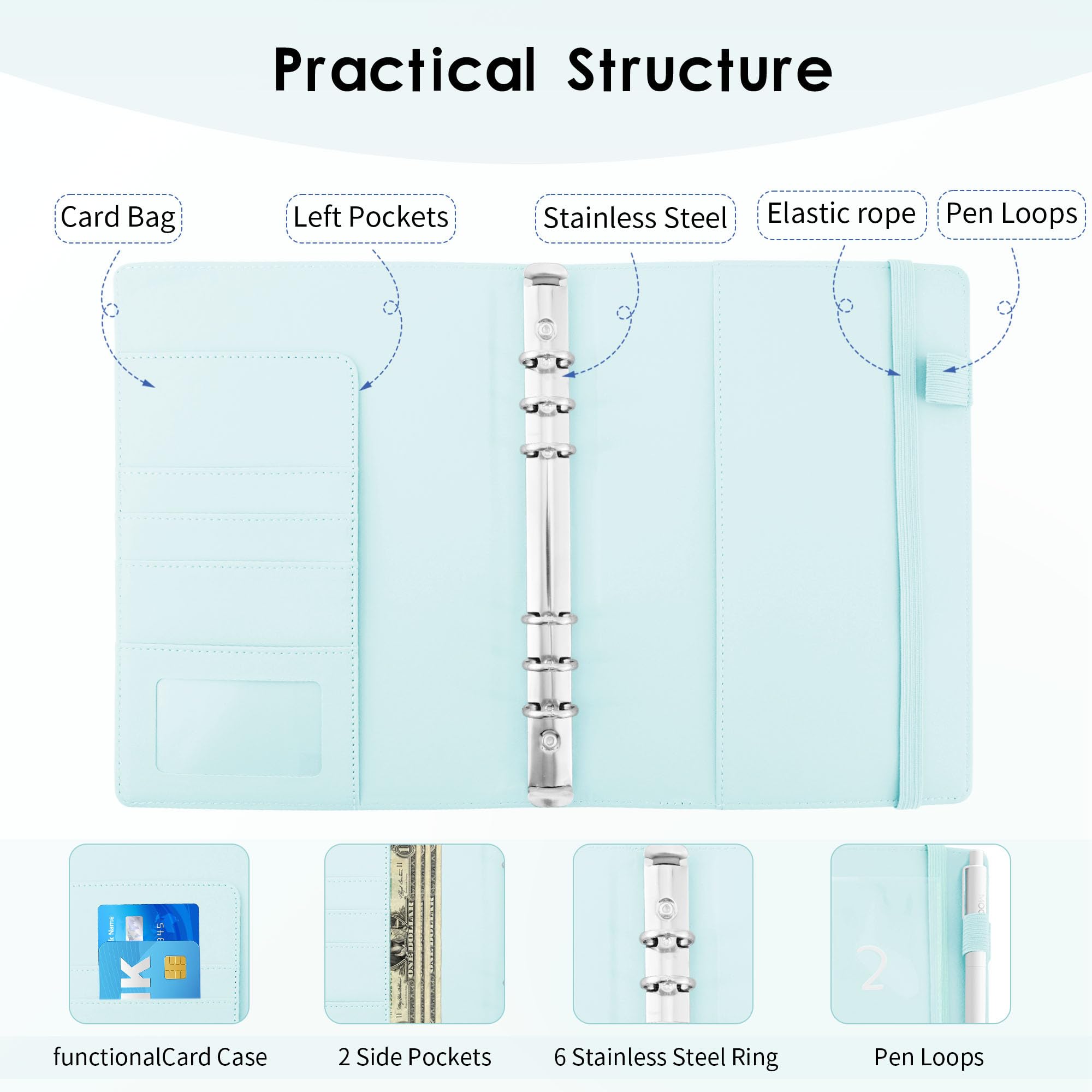 100 Envelopes Money Saving Challenge Binder - Budget Organizer with Cash Envelopes for $5,050 Savings Goal - Light Blue - Perfect for Personal Finance Management & Cash Budgeting System