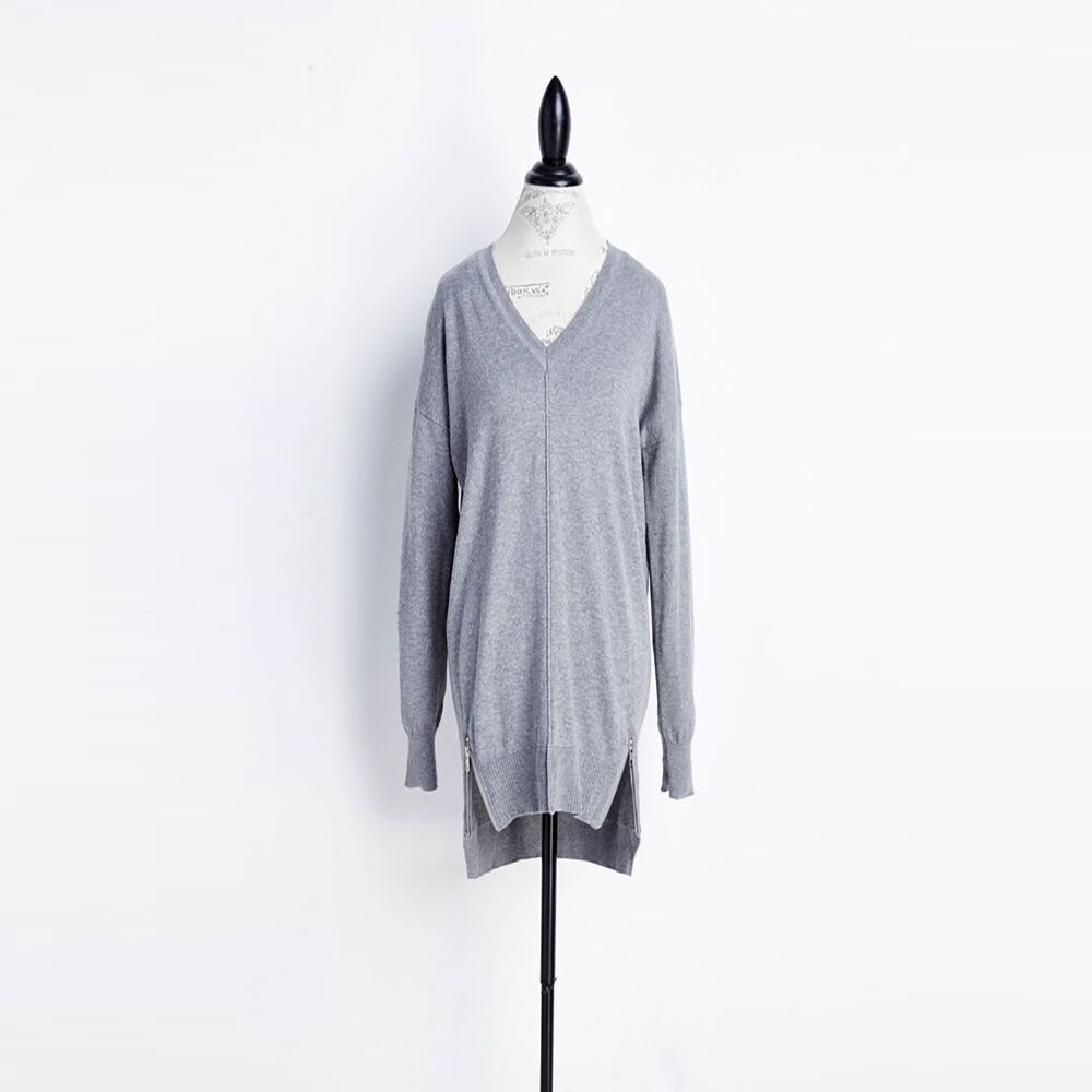 Long Grey Side Zip Sweater for Women - Stylish Casual Pullover with Side Zipper Detail | Perfect for Fall Layering, Office Wear & Weekend Outfits
